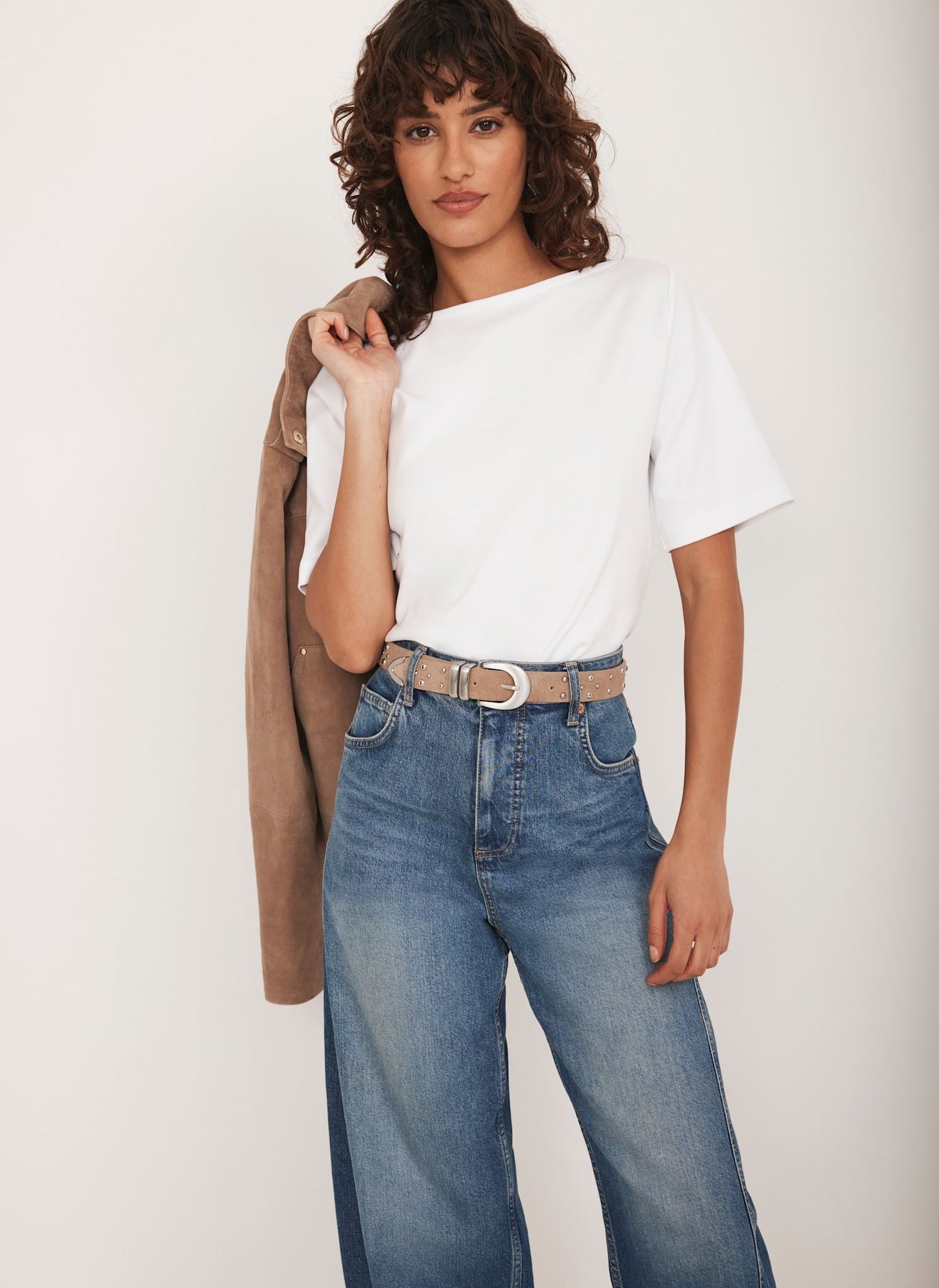 White Slash Neck T Shirt