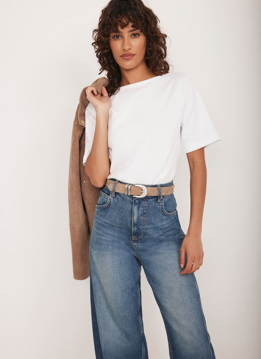 White Slash Neck T Shirt