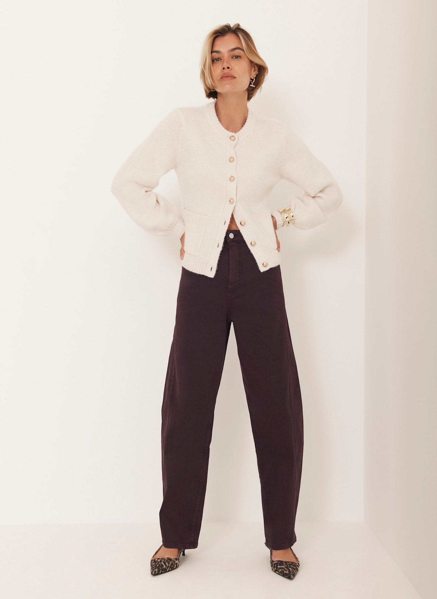 Cream Wool Blend Cardigan