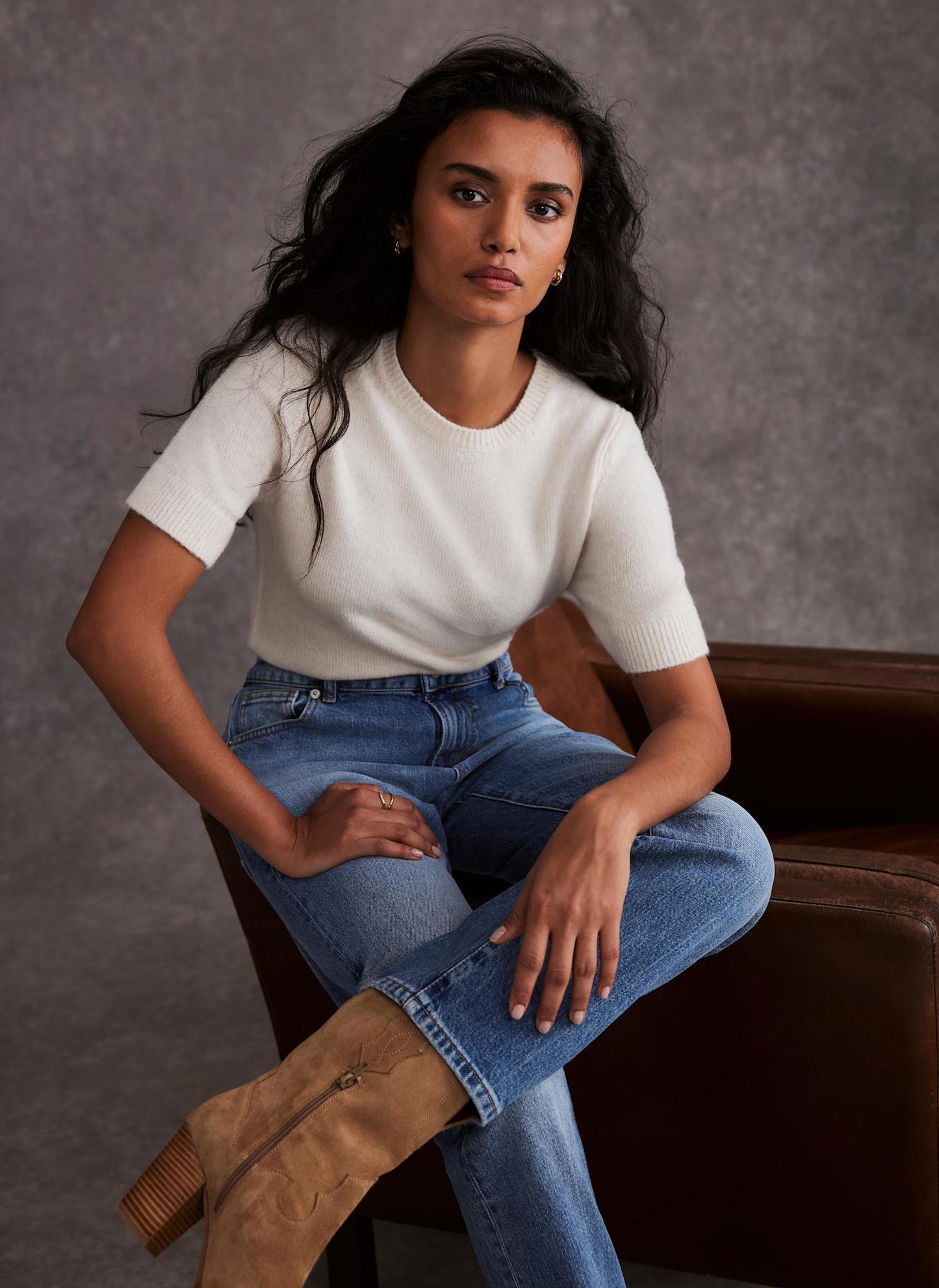 Cream Fitted Knit Tee
