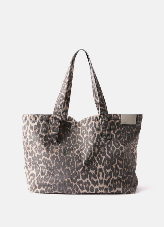 Leopard Print Denim Tote Bag