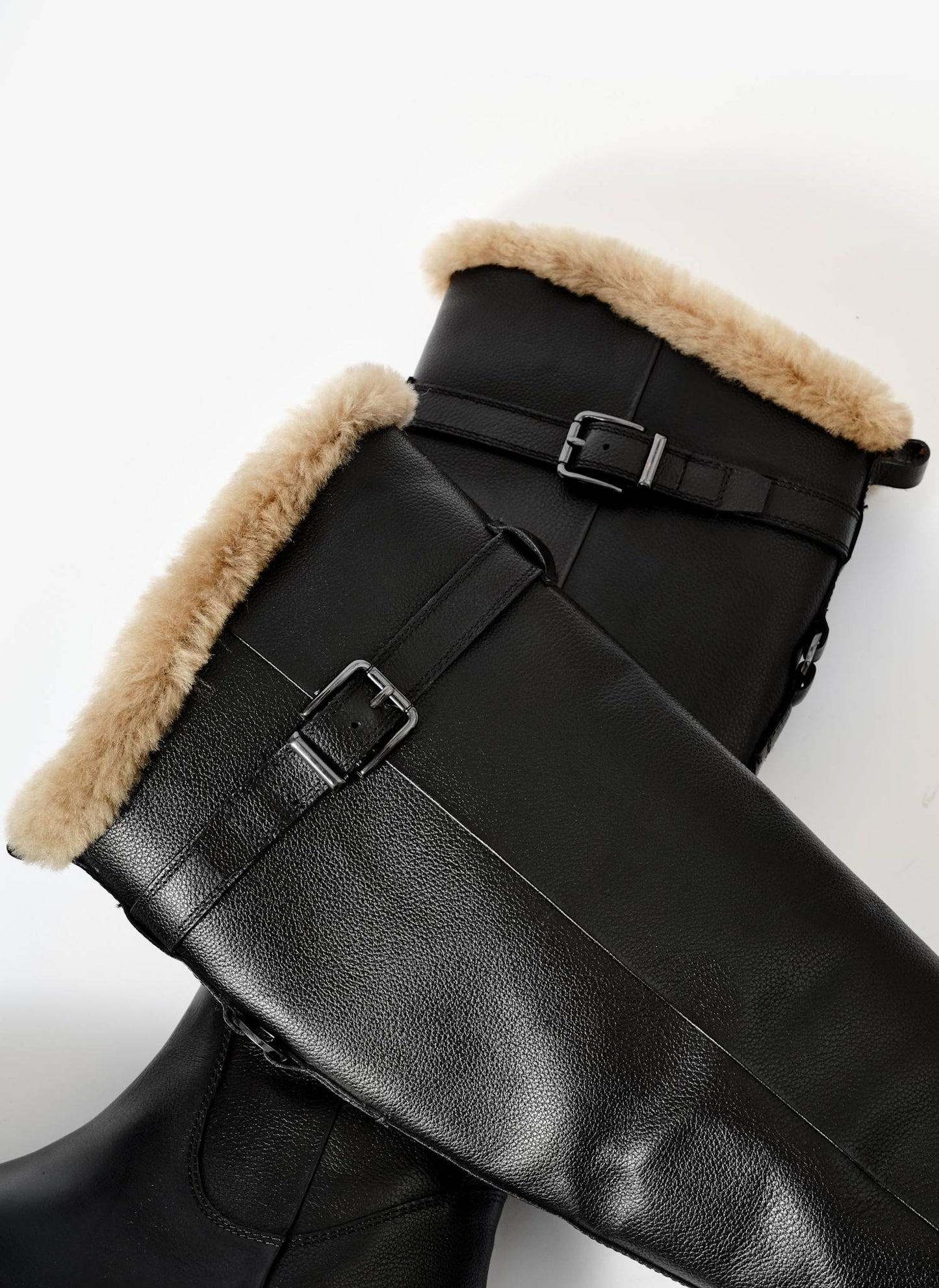 Kara Black Leather Faux Fur Boots