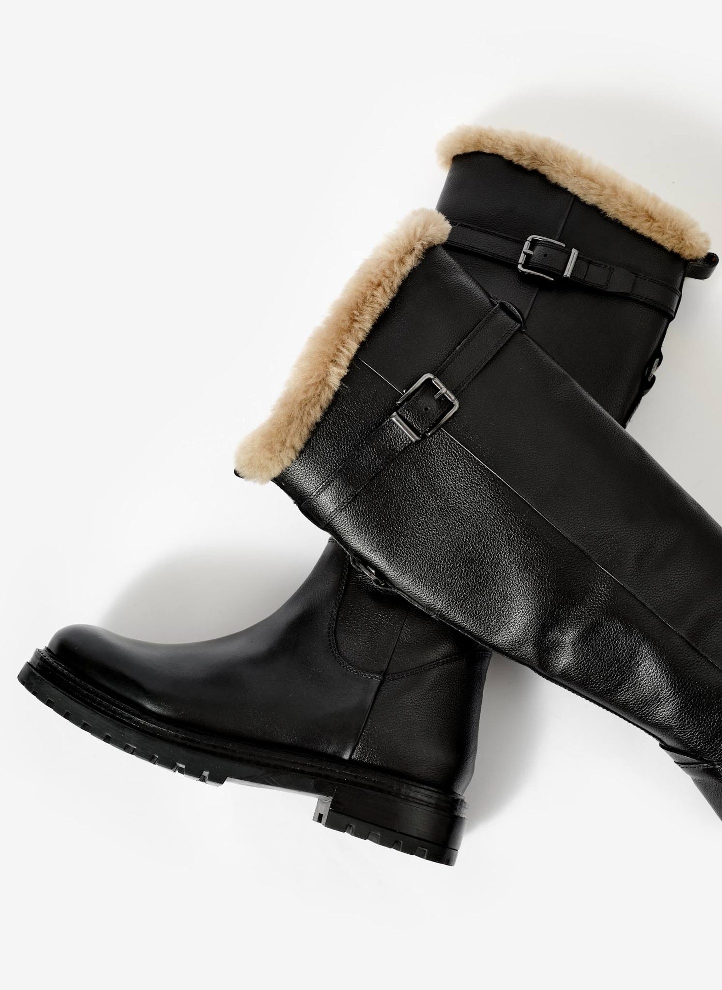 Kara Black Leather Faux Fur Boots
