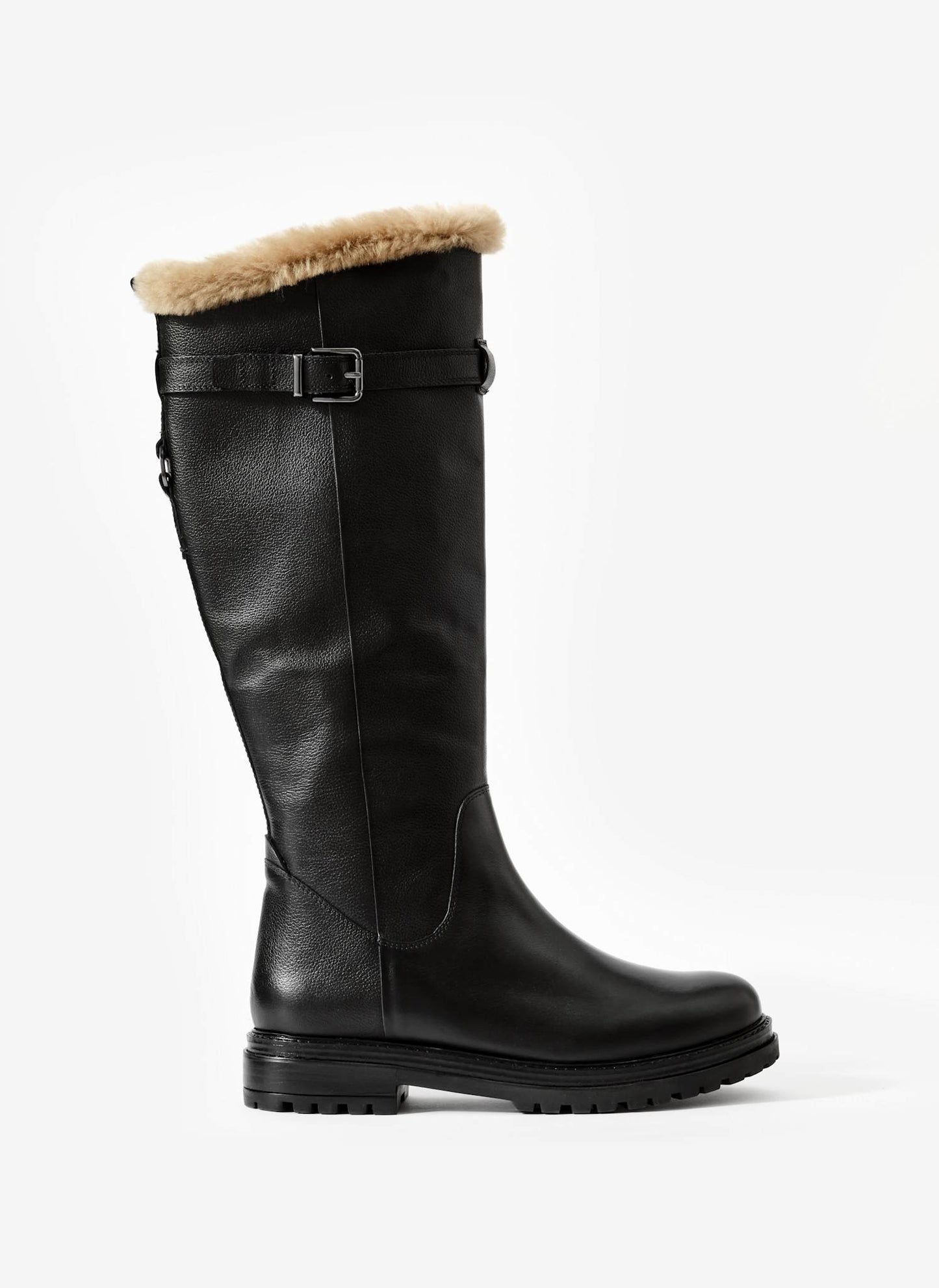 Kara Black Leather Faux Fur Boots