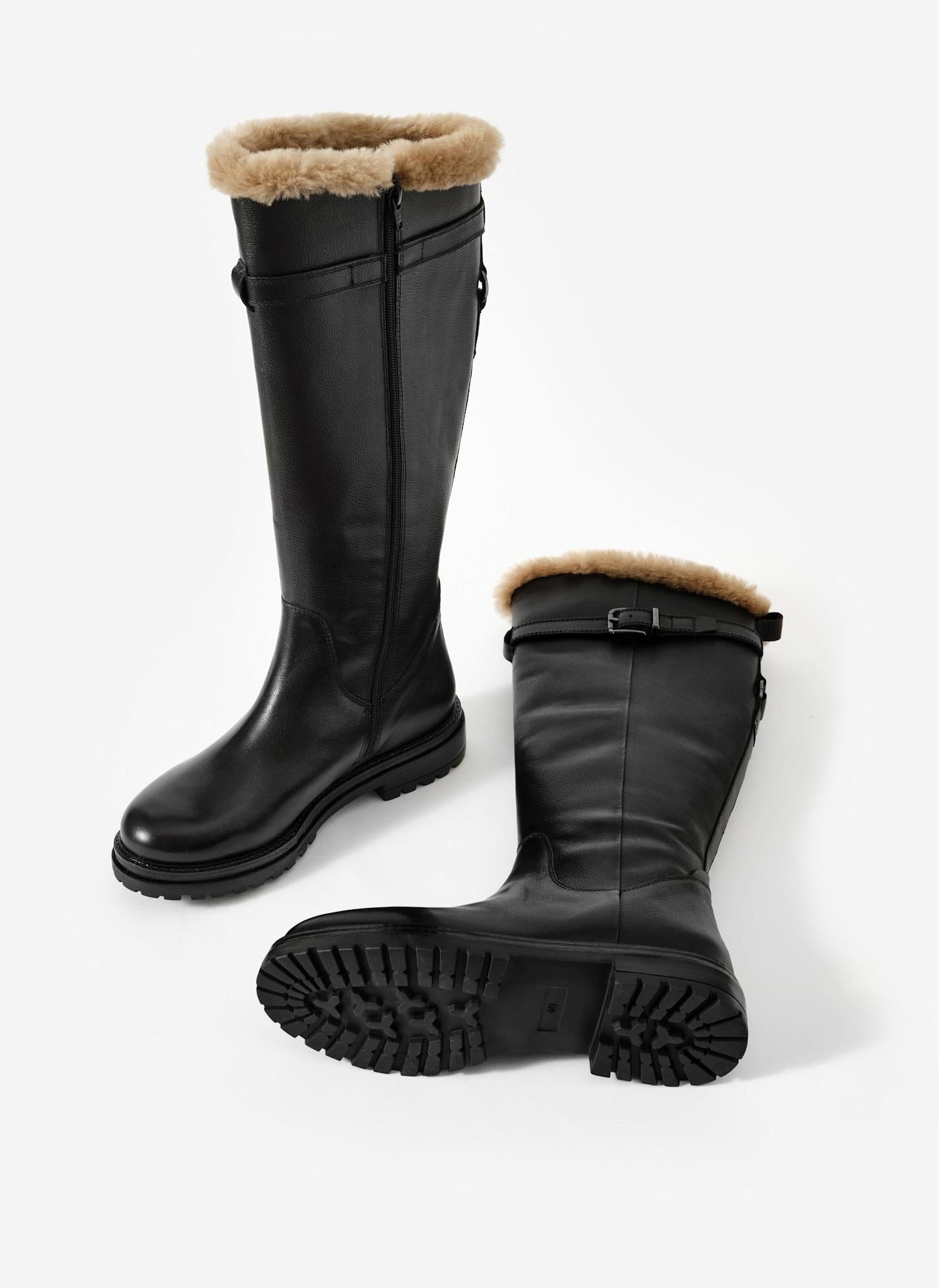 Kara Black Leather Faux Fur Boots