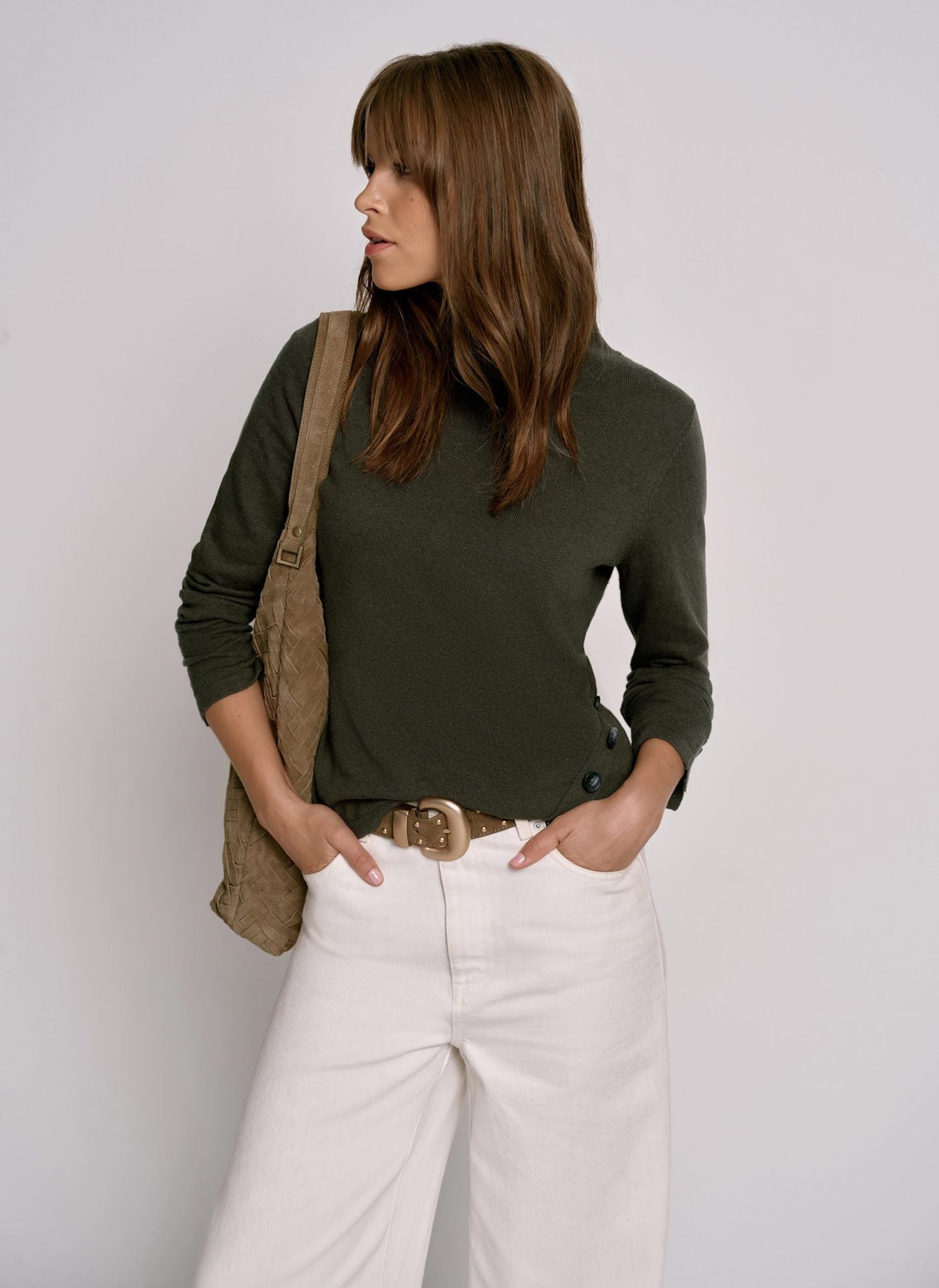 Khaki Button Detail Top