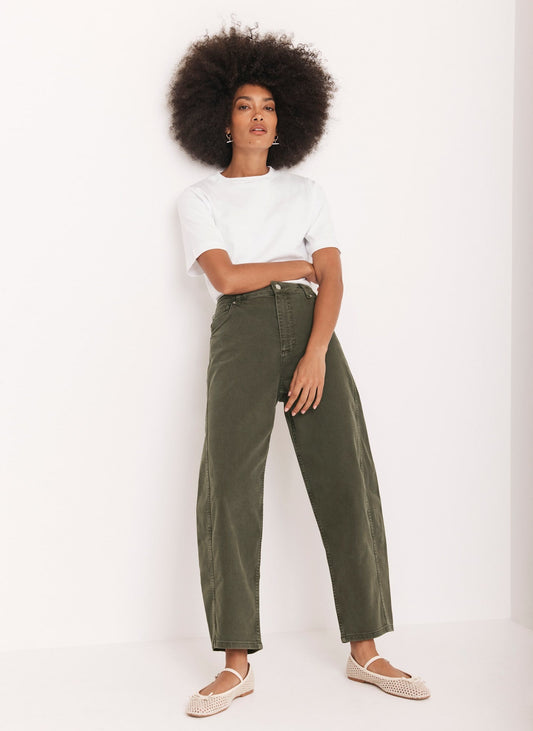 Khaki Barrel Leg Jeans