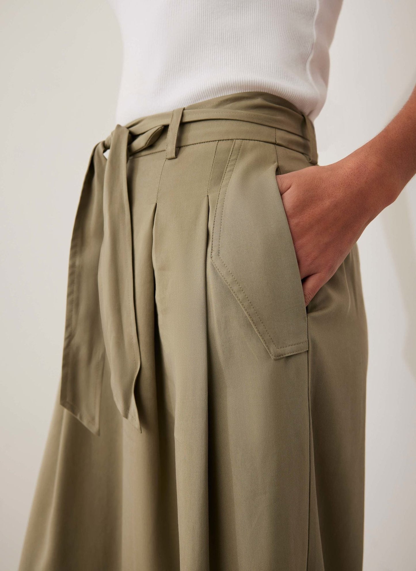 Khaki Belted Wide Leg Trousers