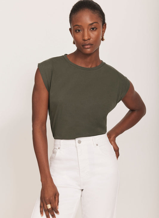 Khaki Cotton Extended Shoulder T-Shirt