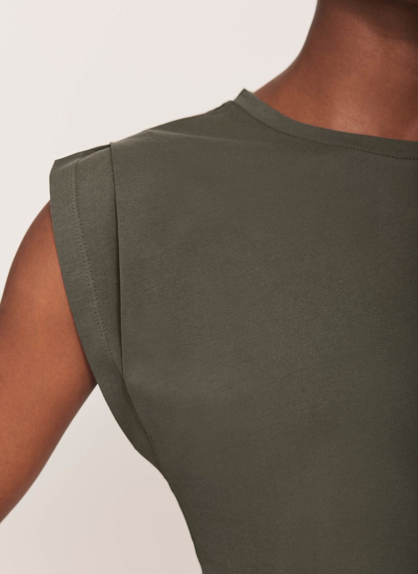 Khaki Cotton Extended Shoulder T-Shirt