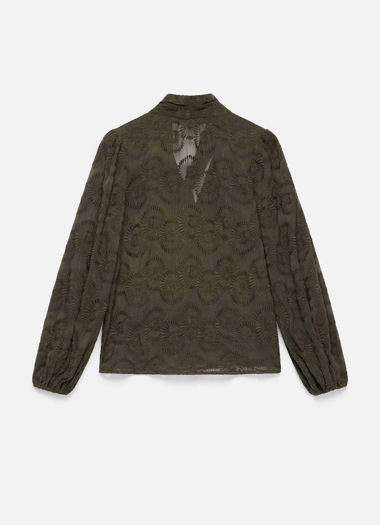 Khaki Floral Tie Neck Blouse