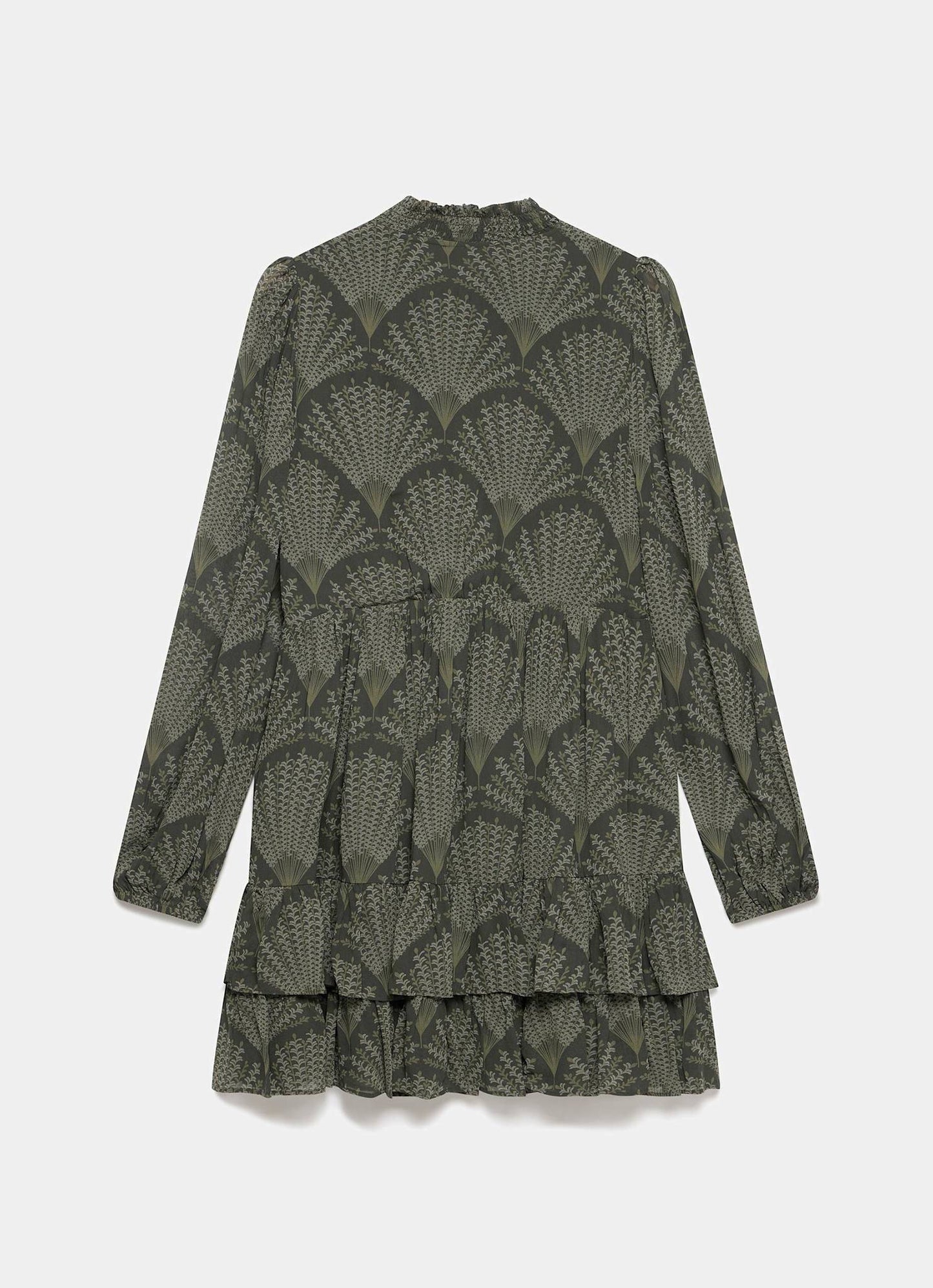 Khaki Printed Long Sleeve Mini Dress