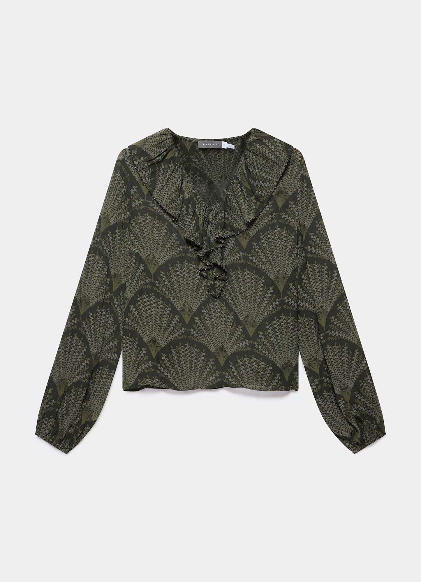 Khaki Printed Long Sleeve Blouse