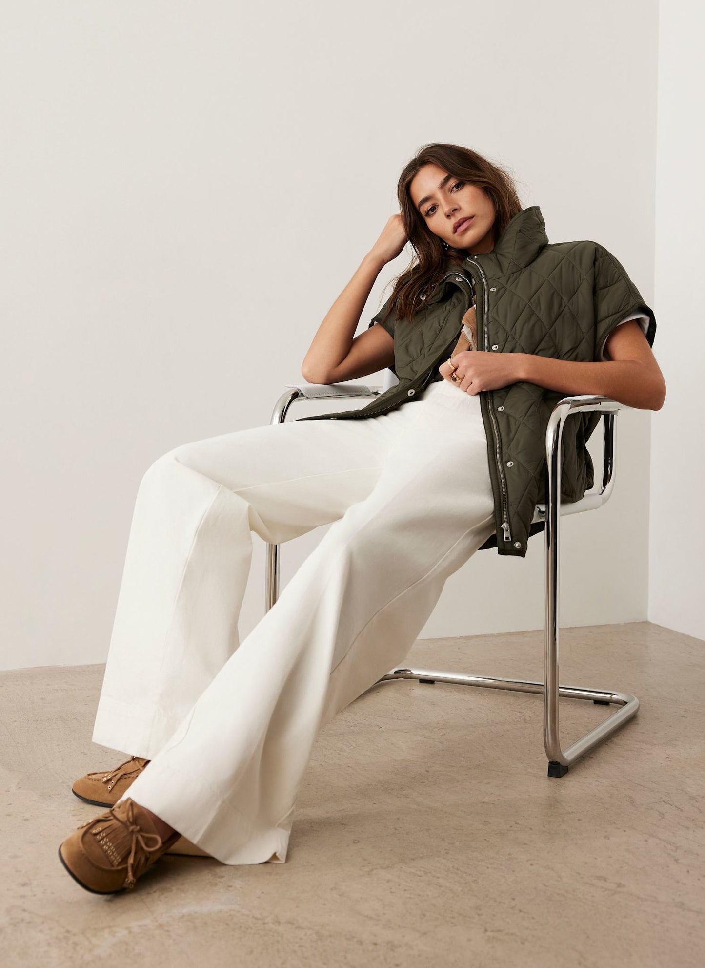 Khaki Quilted Oversized Gilet