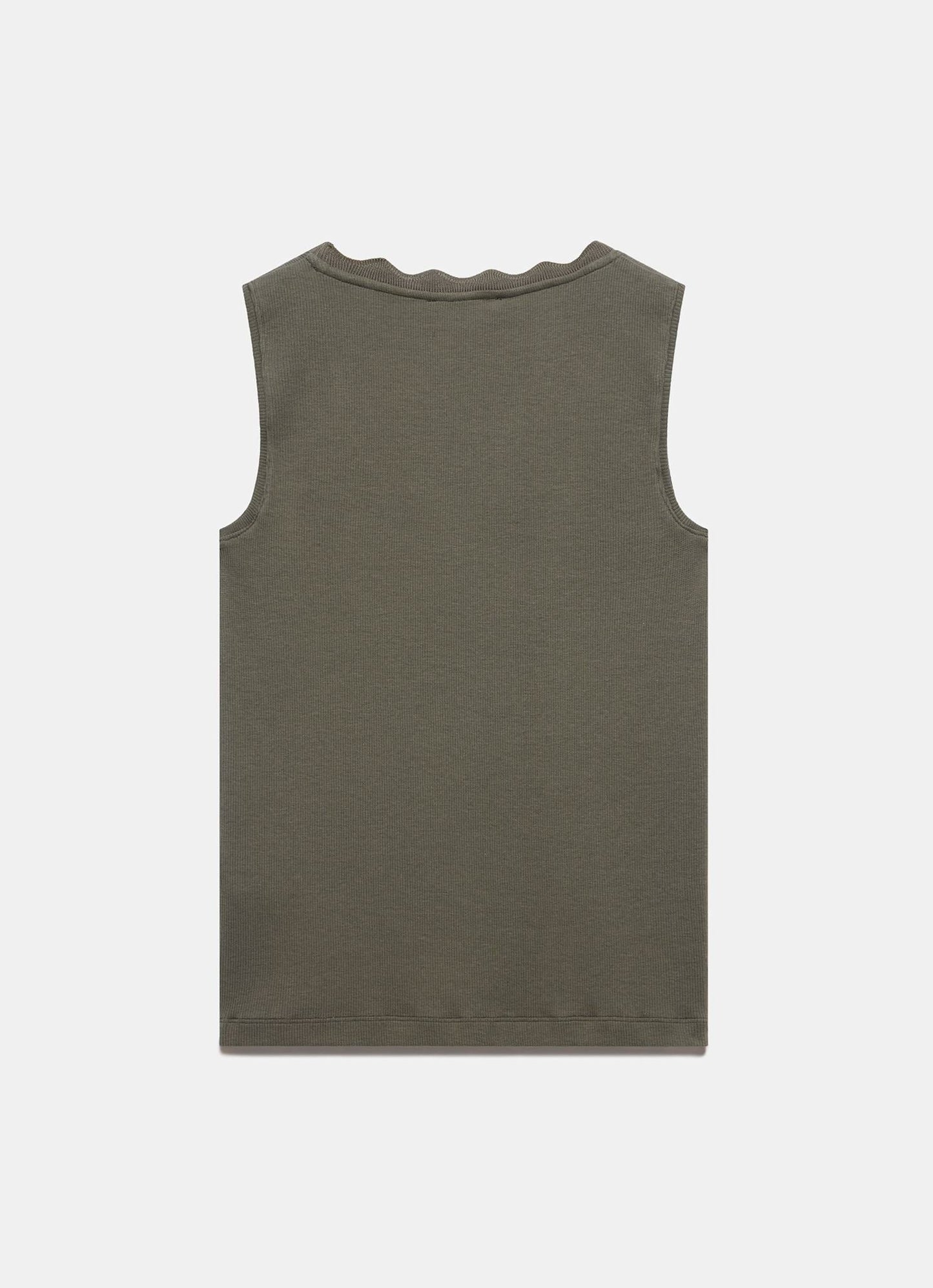 Khaki Scallop Trim Vest Top