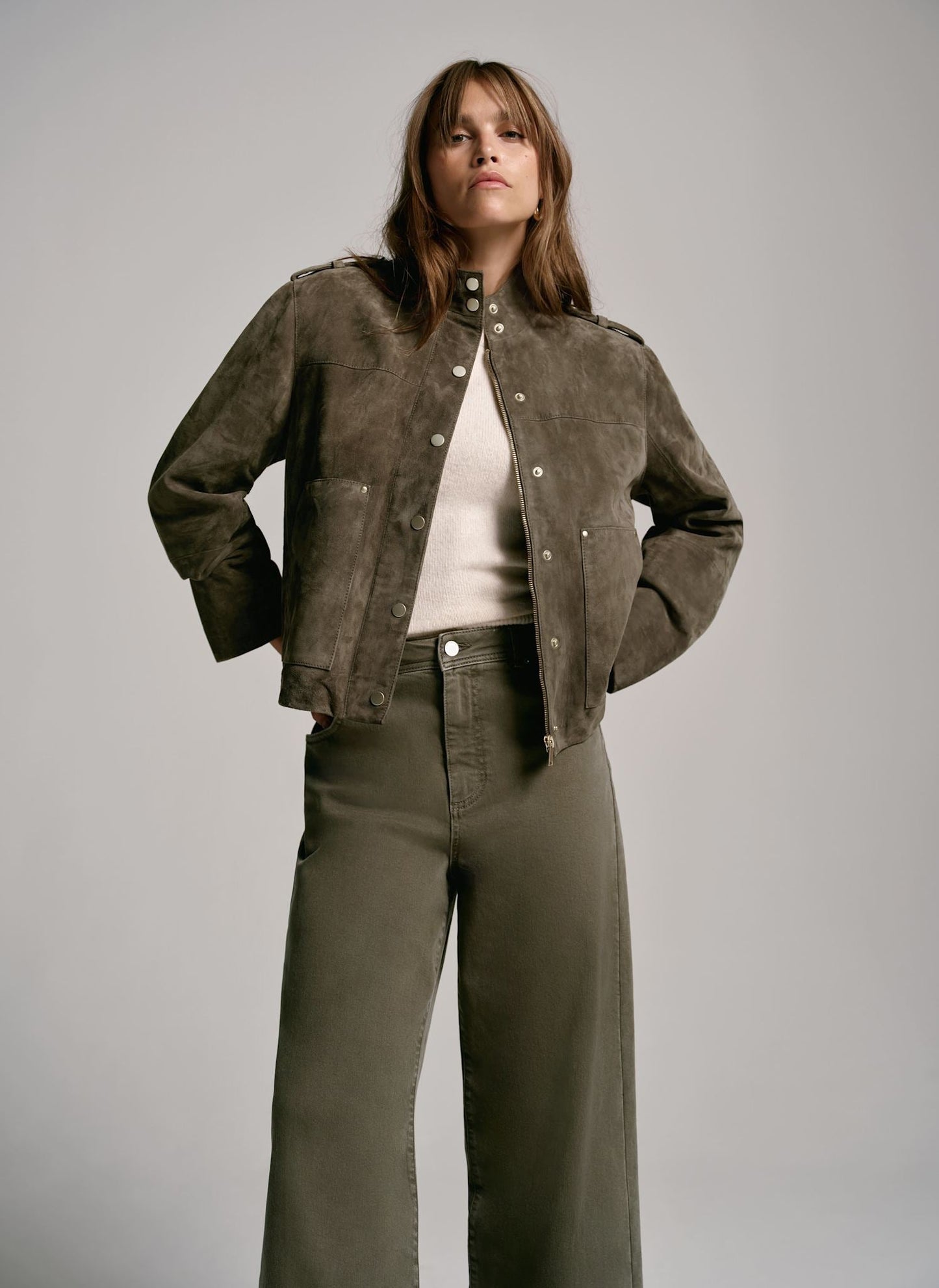 Khaki Suede Bomber Jacket