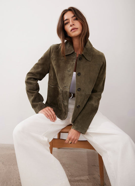 Khaki Suede Pocket Detail Jacket