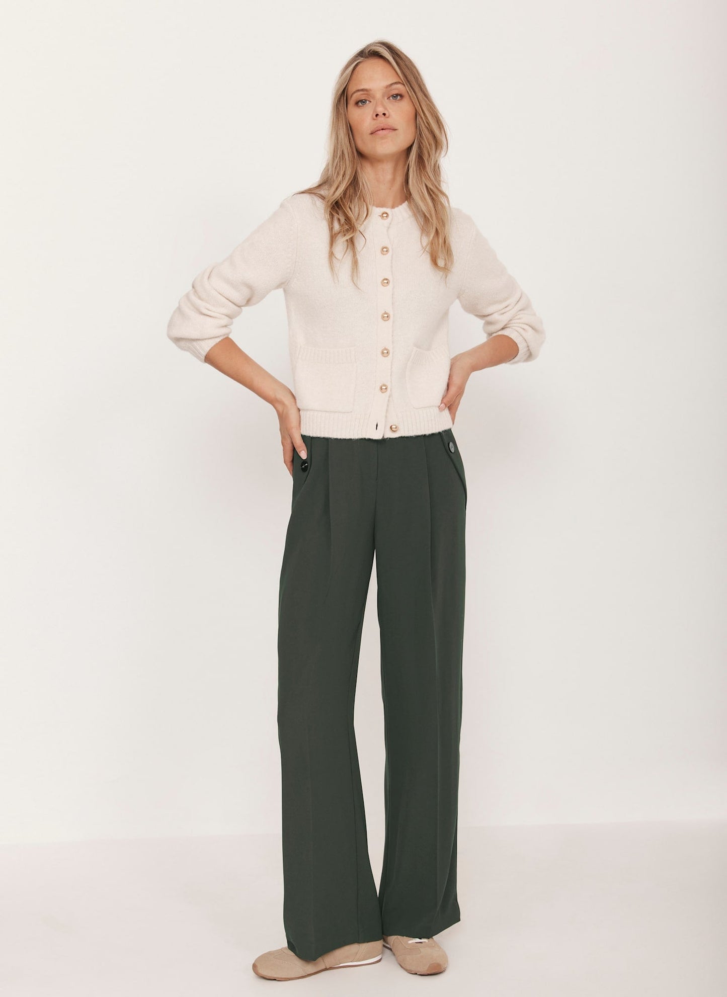 Green Tailored Wide Trousers