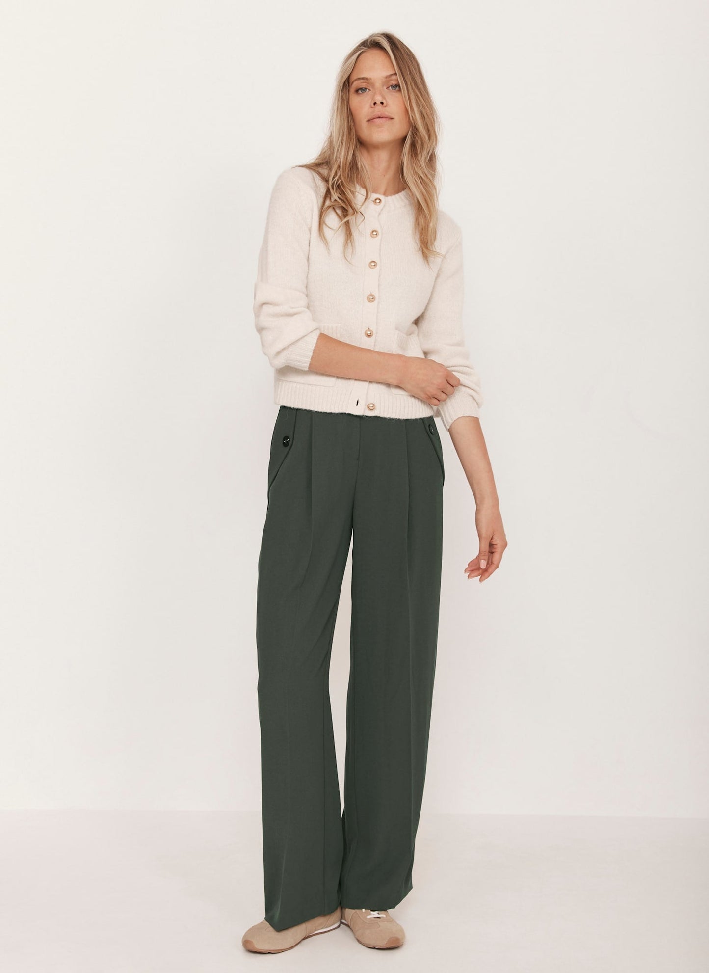 Green Tailored Wide Trousers