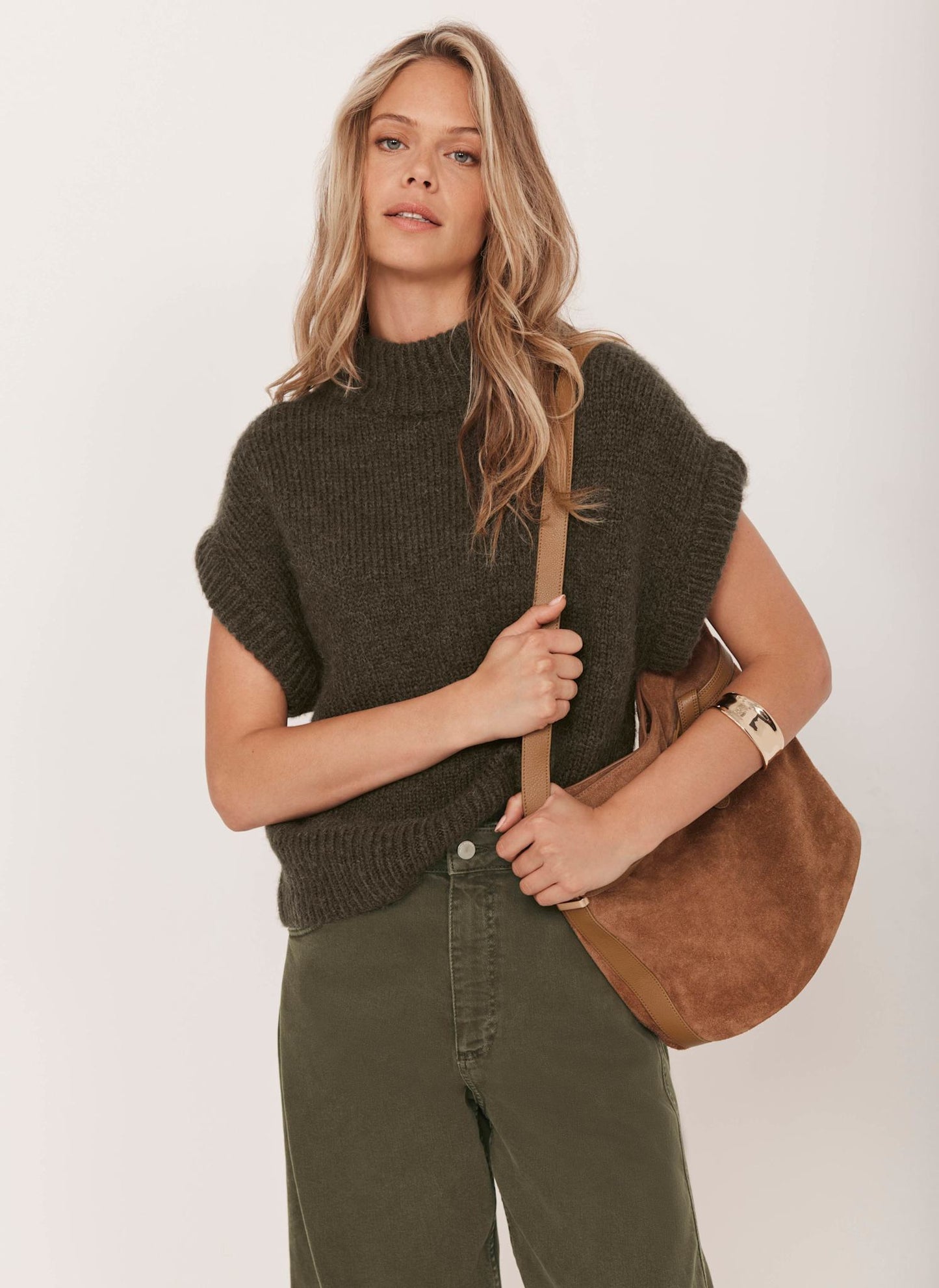 Khaki Wool Blend Knit Top