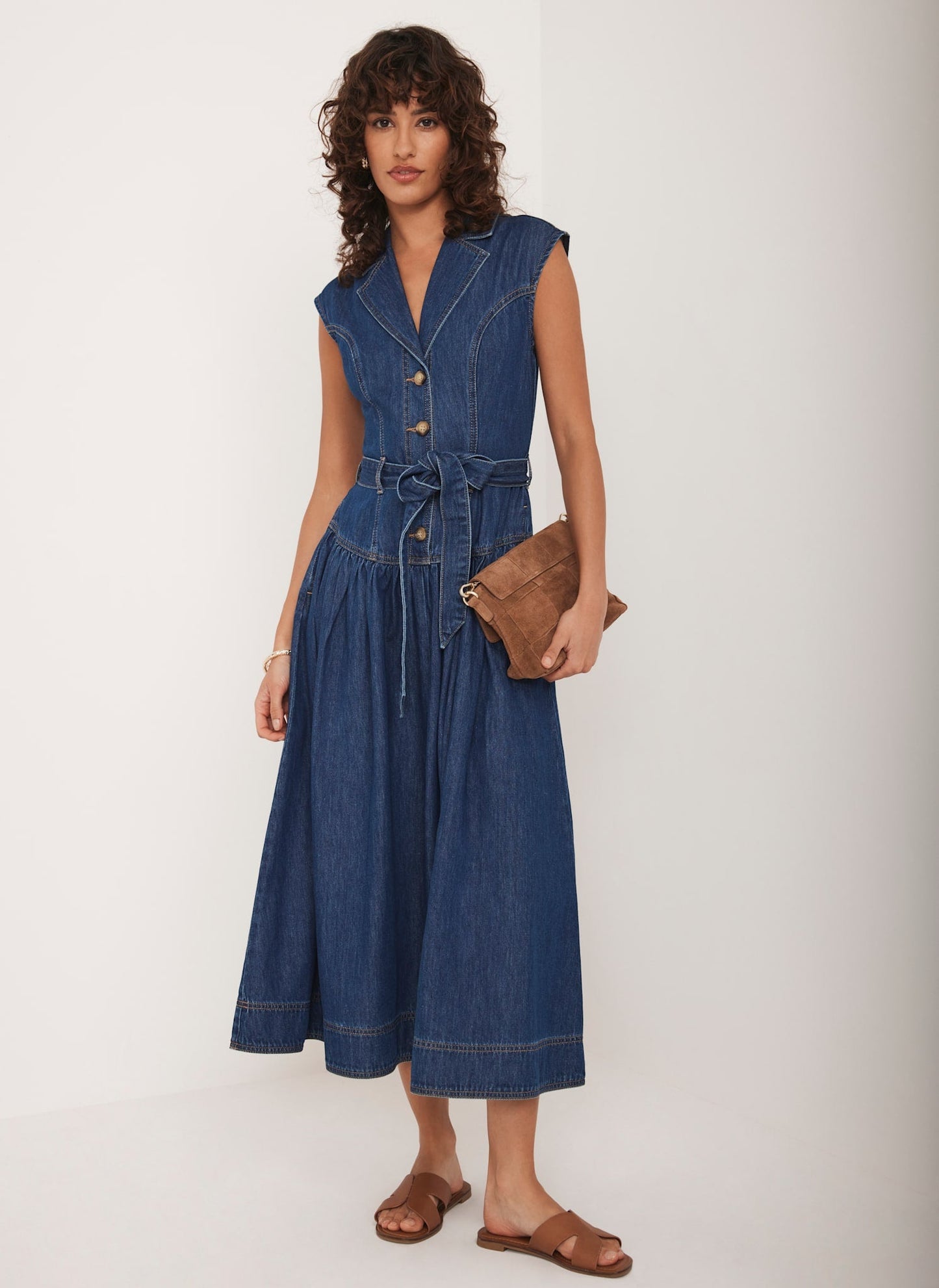 Dark Indigo Drop Waist Collared Denim Dress