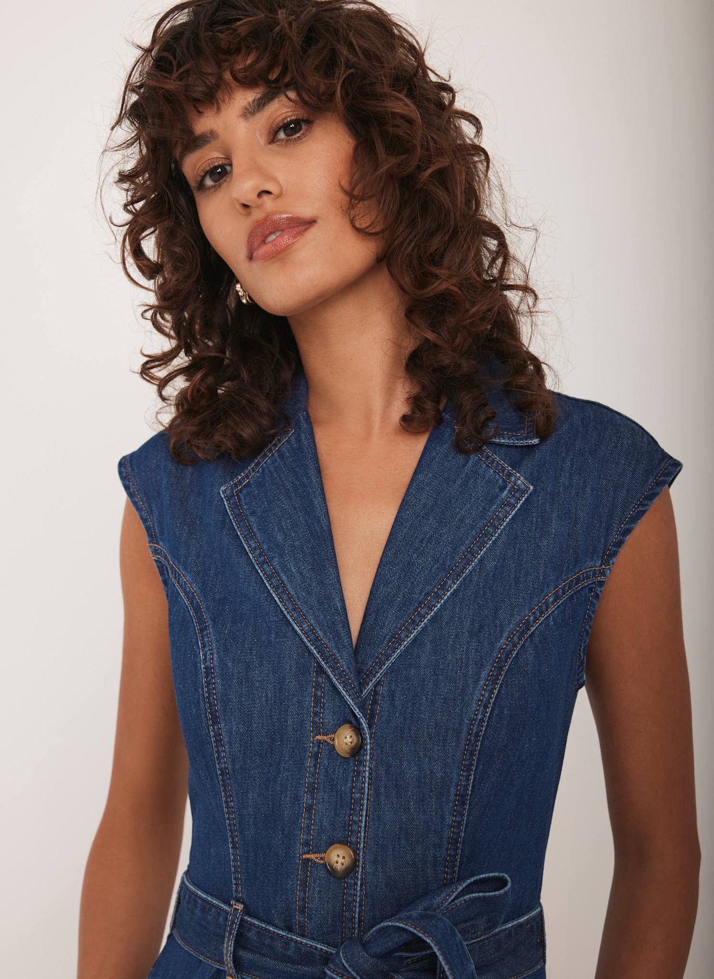 Dark Indigo Drop Waist Collared Denim Dress