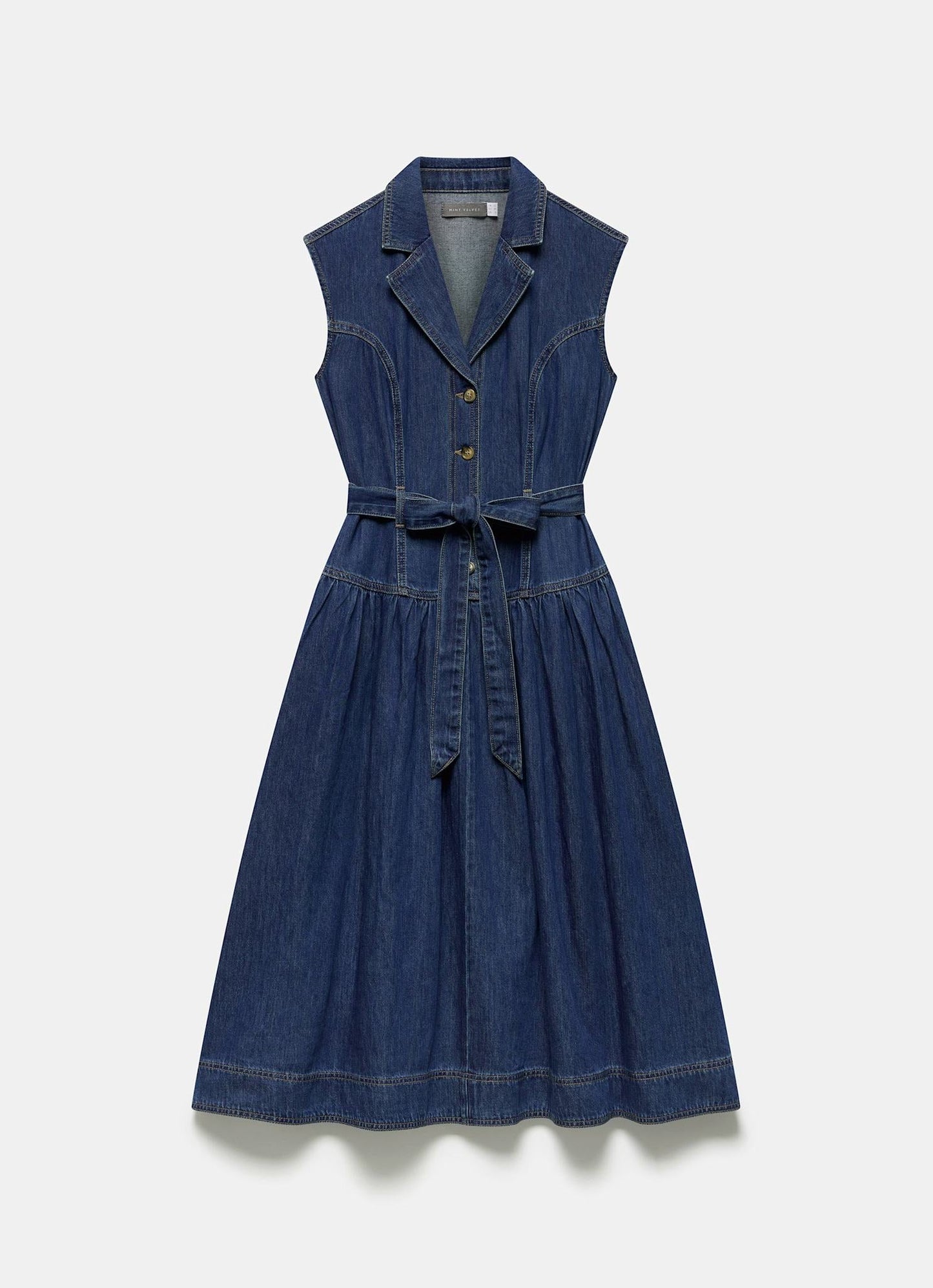 Dark Indigo Drop Waist Collared Denim Dress