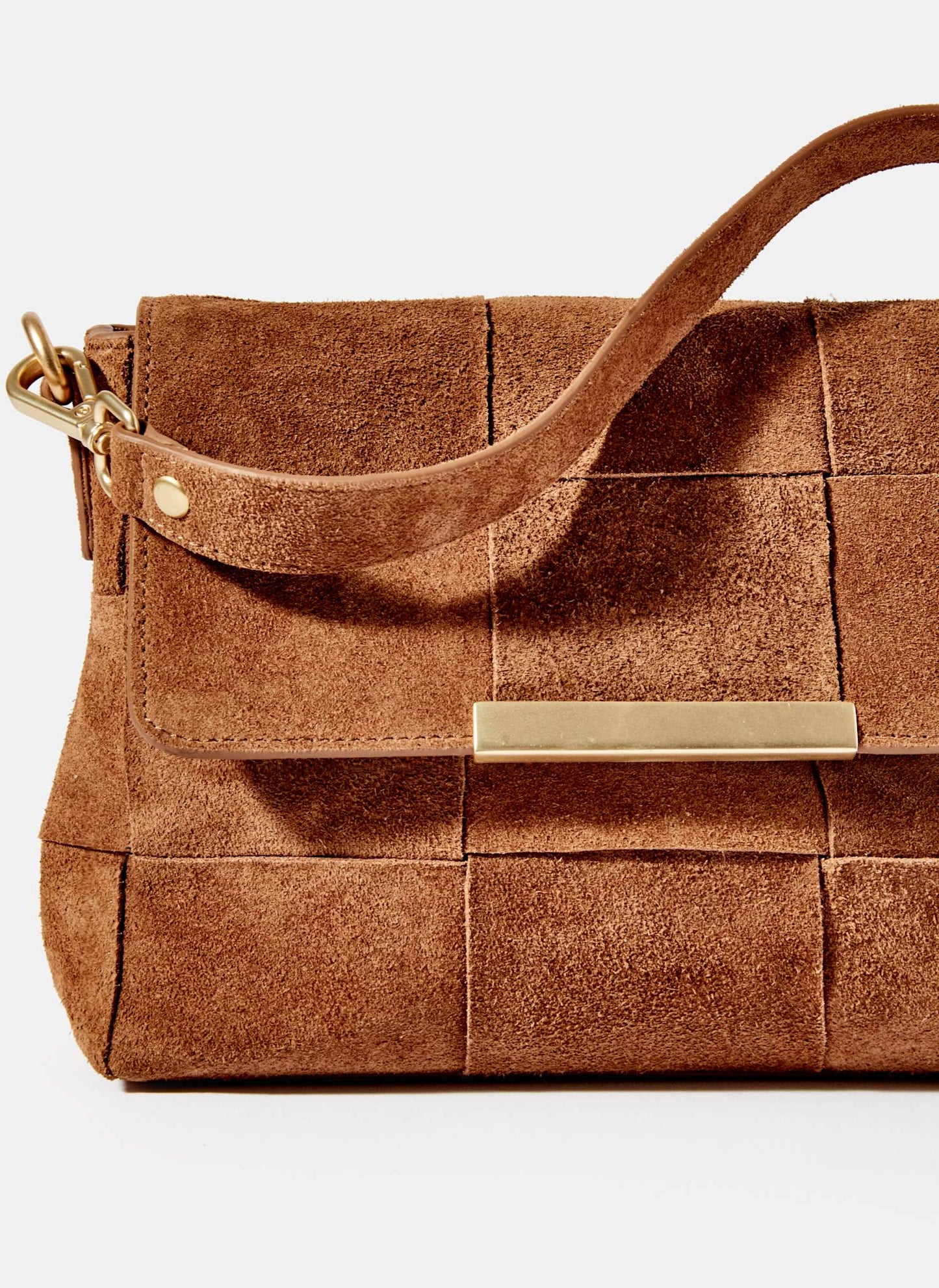 Tan Suede Woven Crossbody Bag