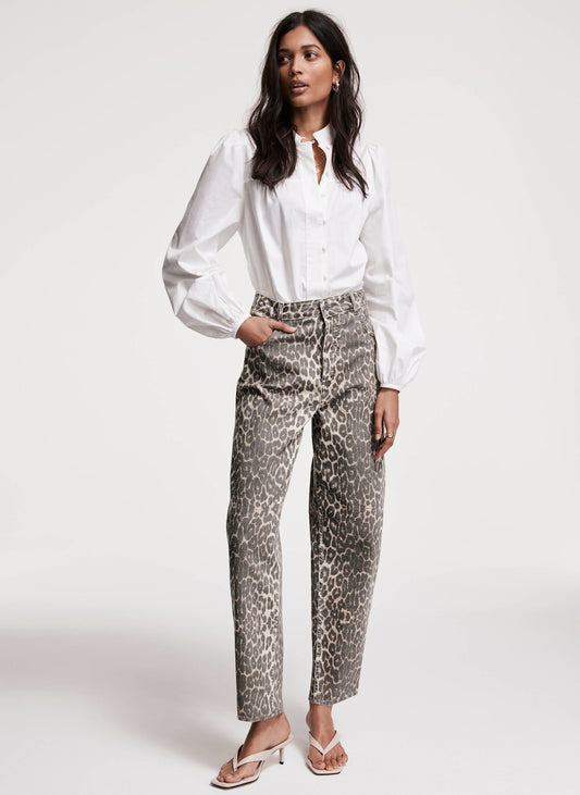 Leopard Print Barrel Leg Jeans