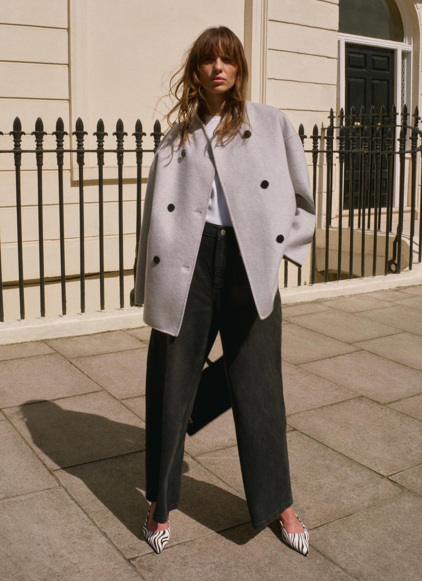 Light Grey Wool Blend Hand Finished Scarf Detail Coat