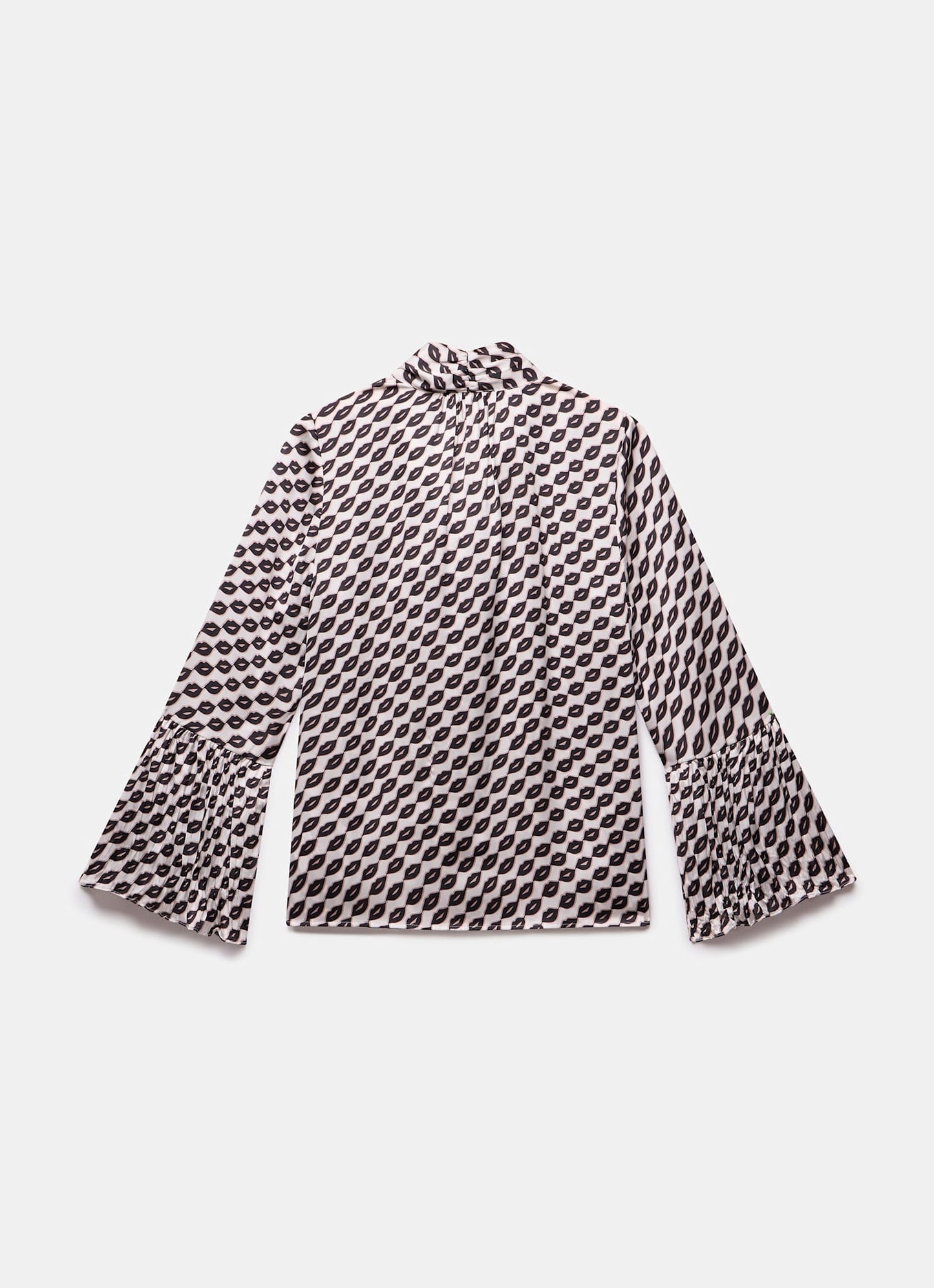 Black Lip Print Bow Blouse