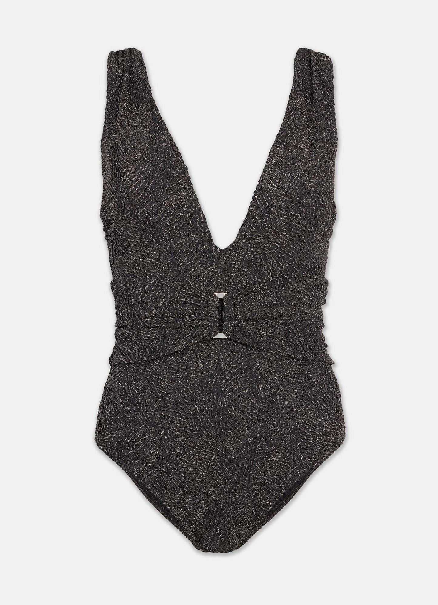 Black Lurex Jacquard Plunge Swimsuit