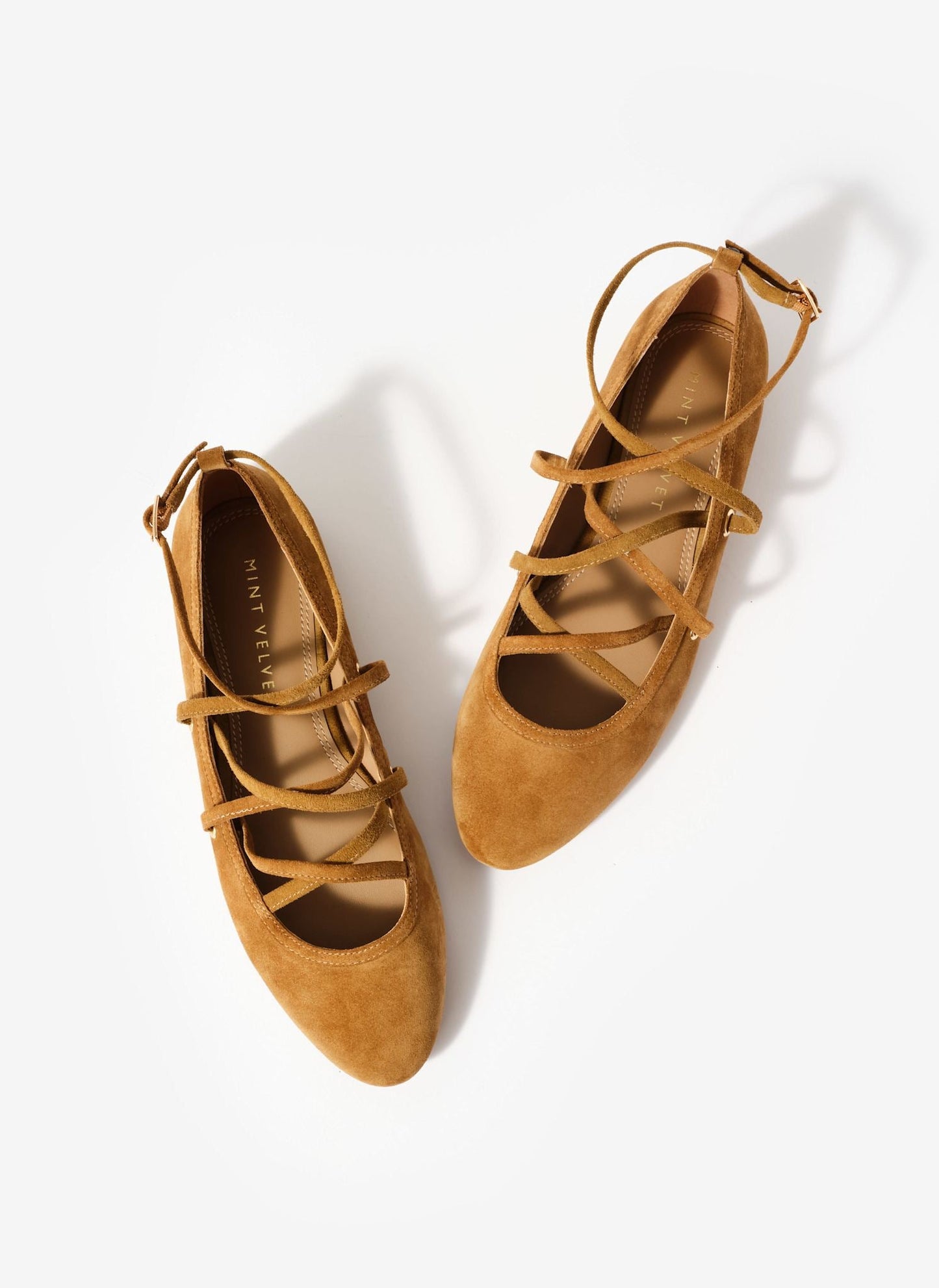 Lyra Neutral Suede Lace Up Ballet Pumps