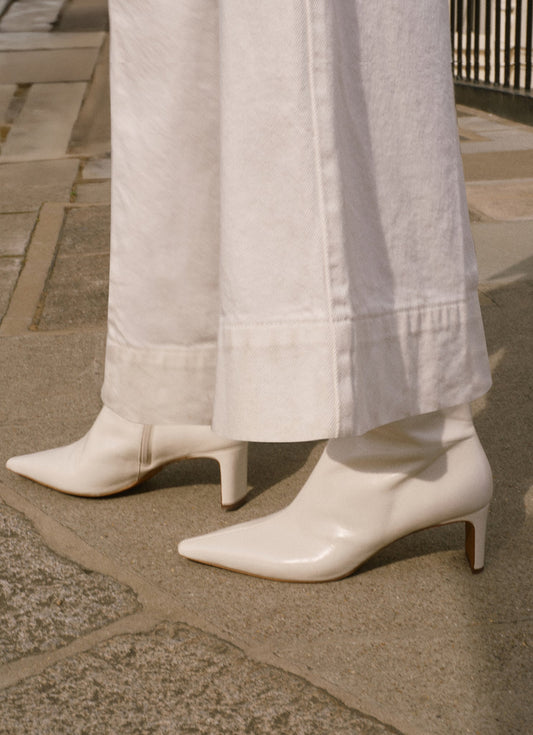 Macy White Leather Ankle Boots