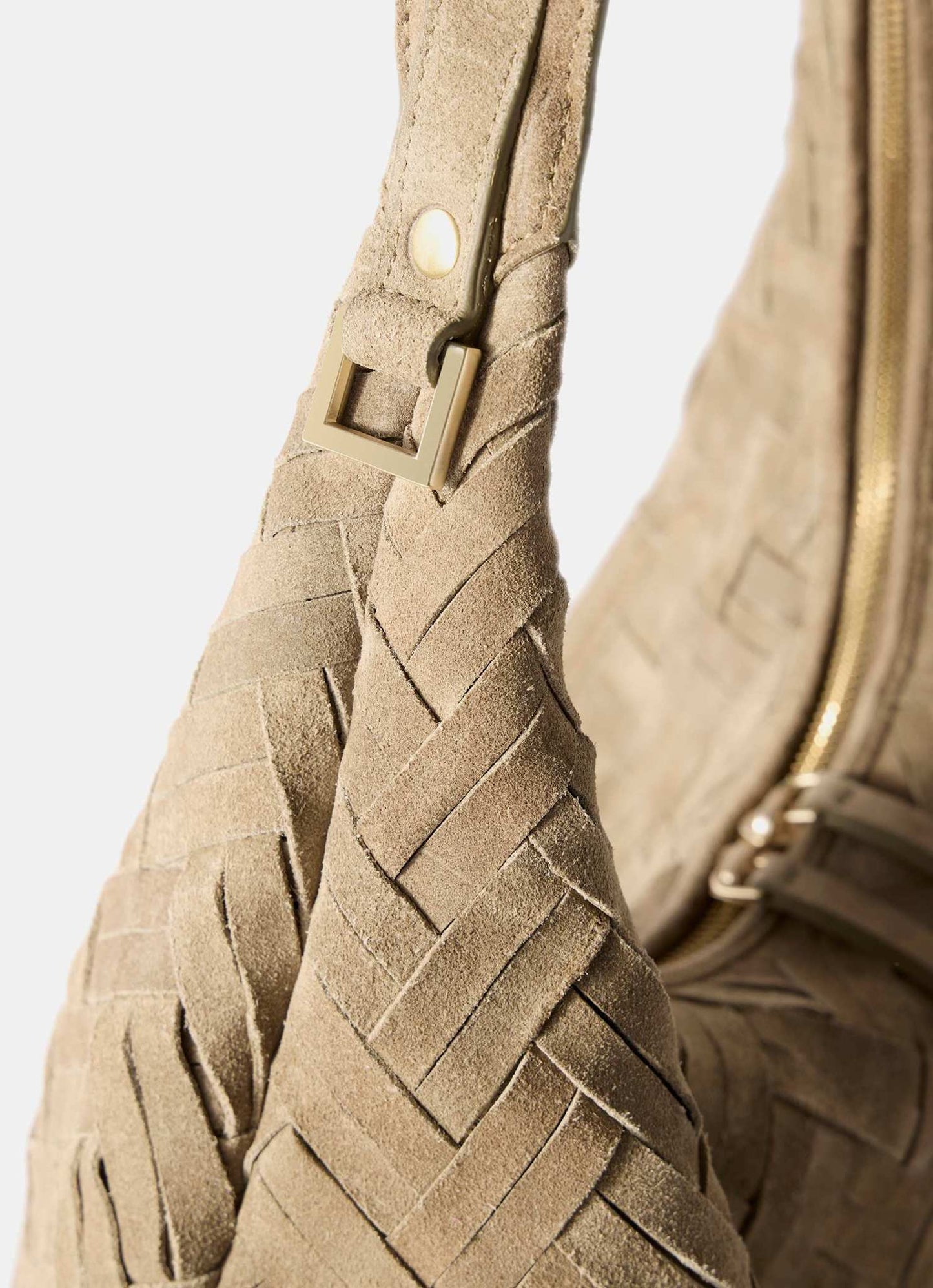 May Neutral Woven Suede Shoulder Bag