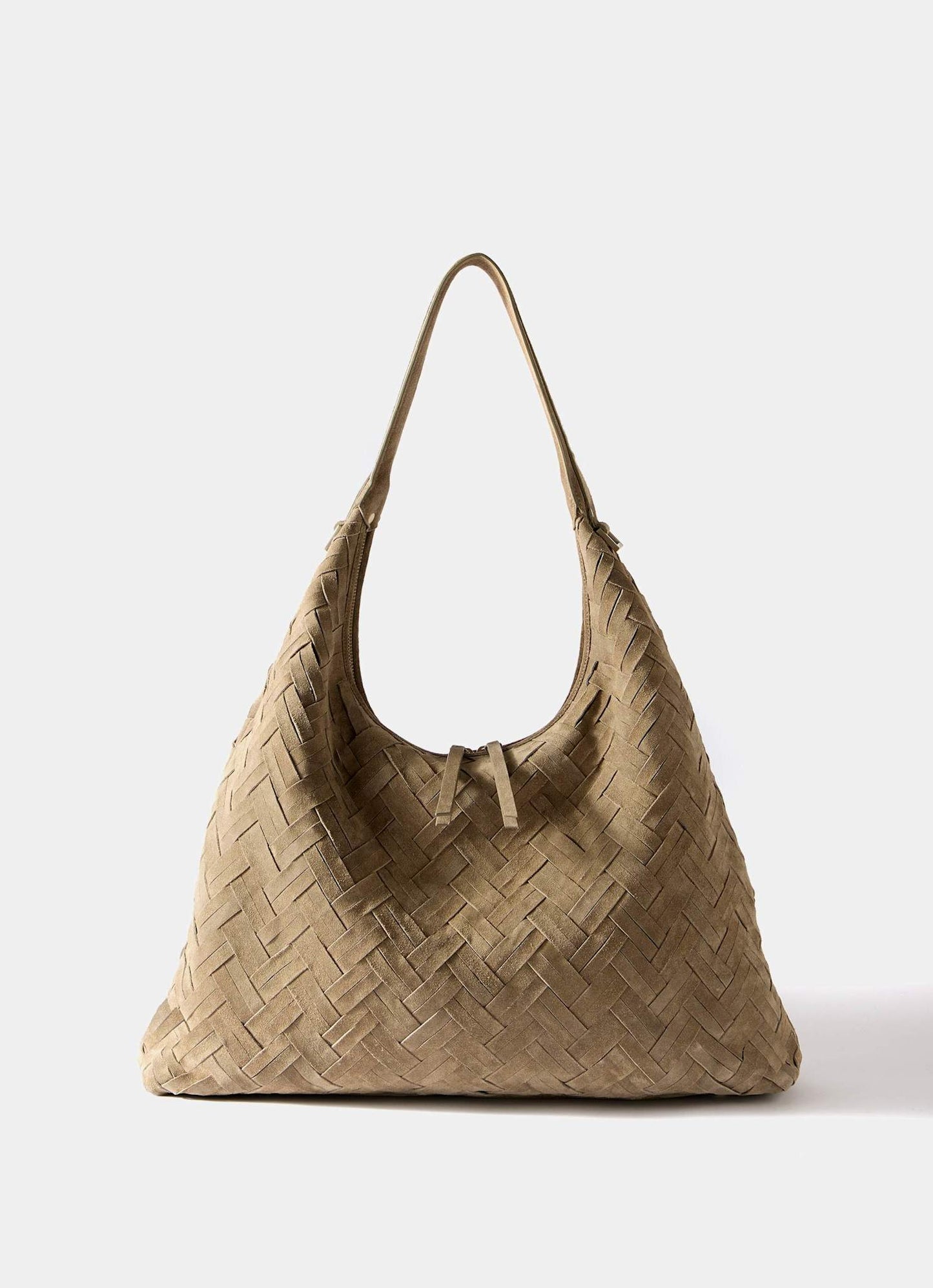 May Neutral Woven Suede Shoulder Bag