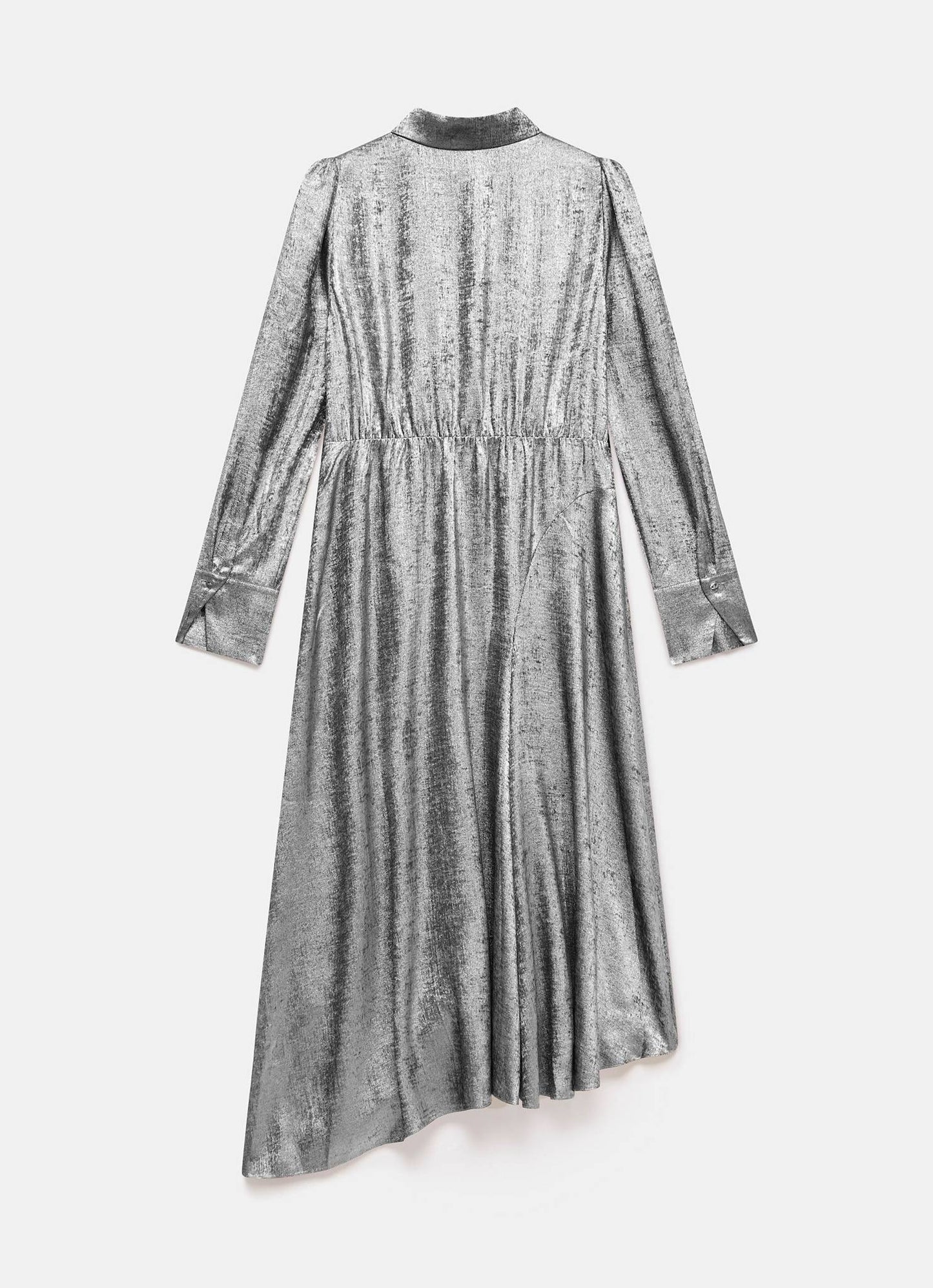 Silver Metallic Midi Shirt Dress