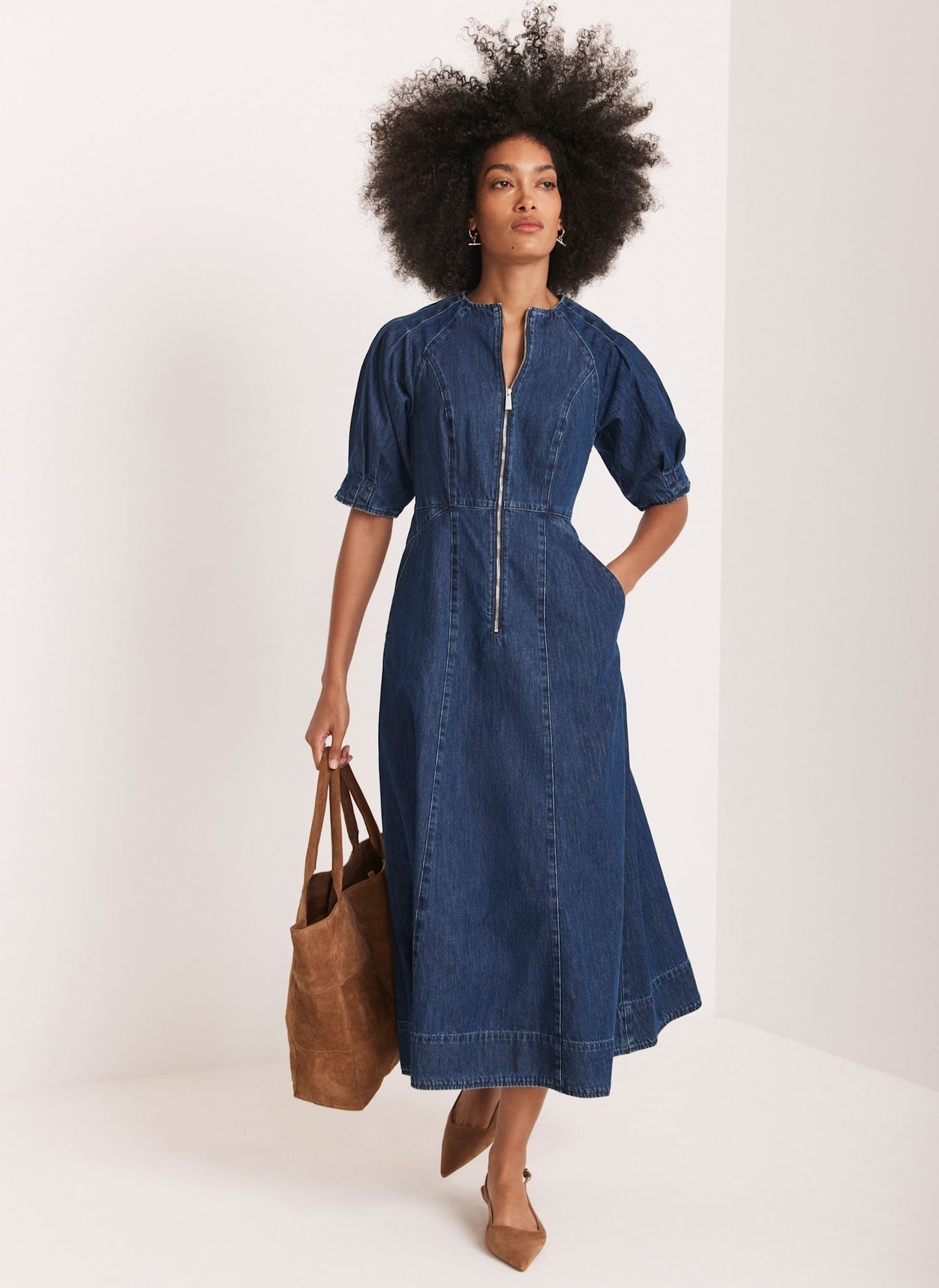 Indigo Denim Midi Dress