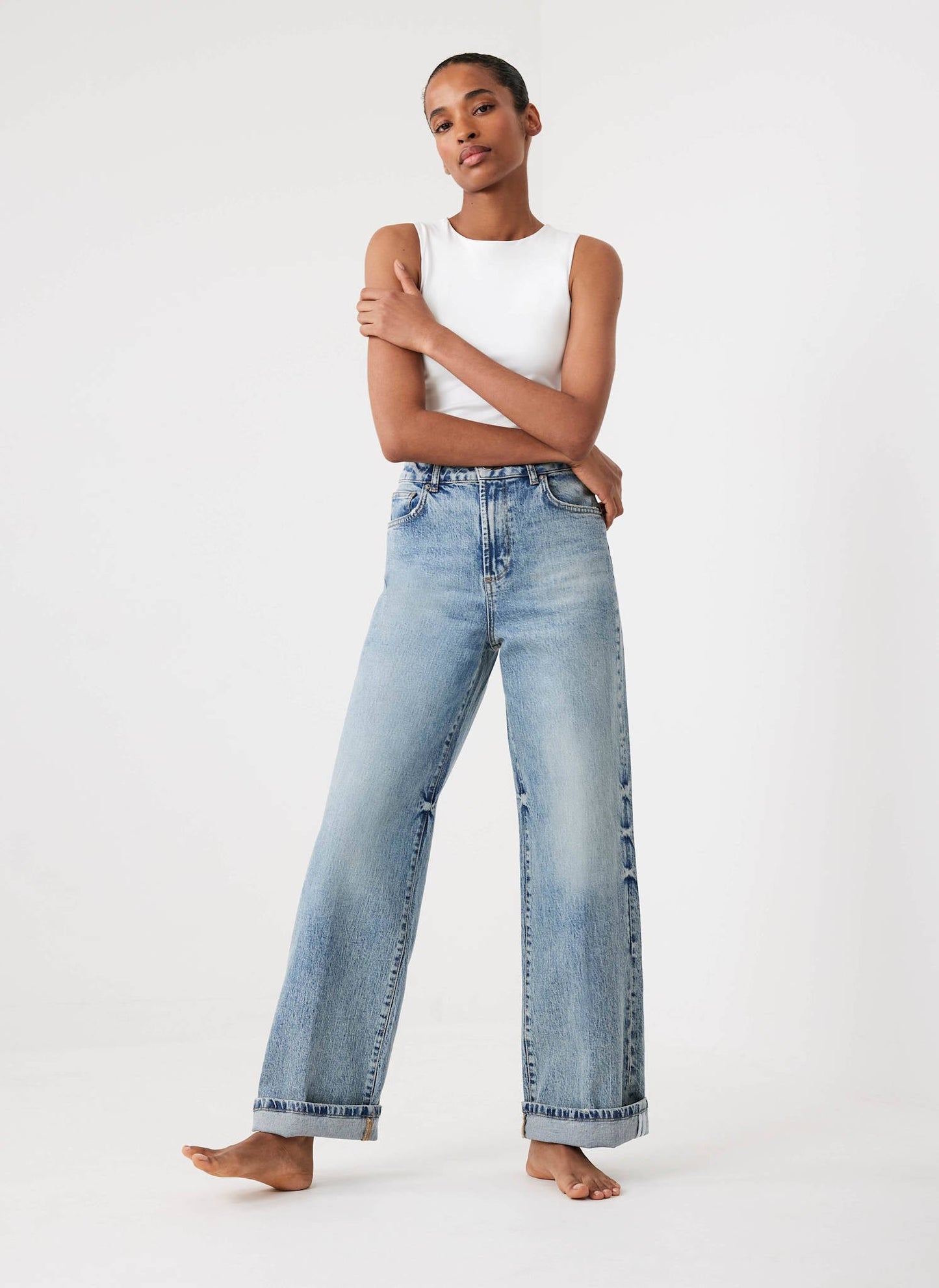Mid Indigo Workable Wide Jeans
