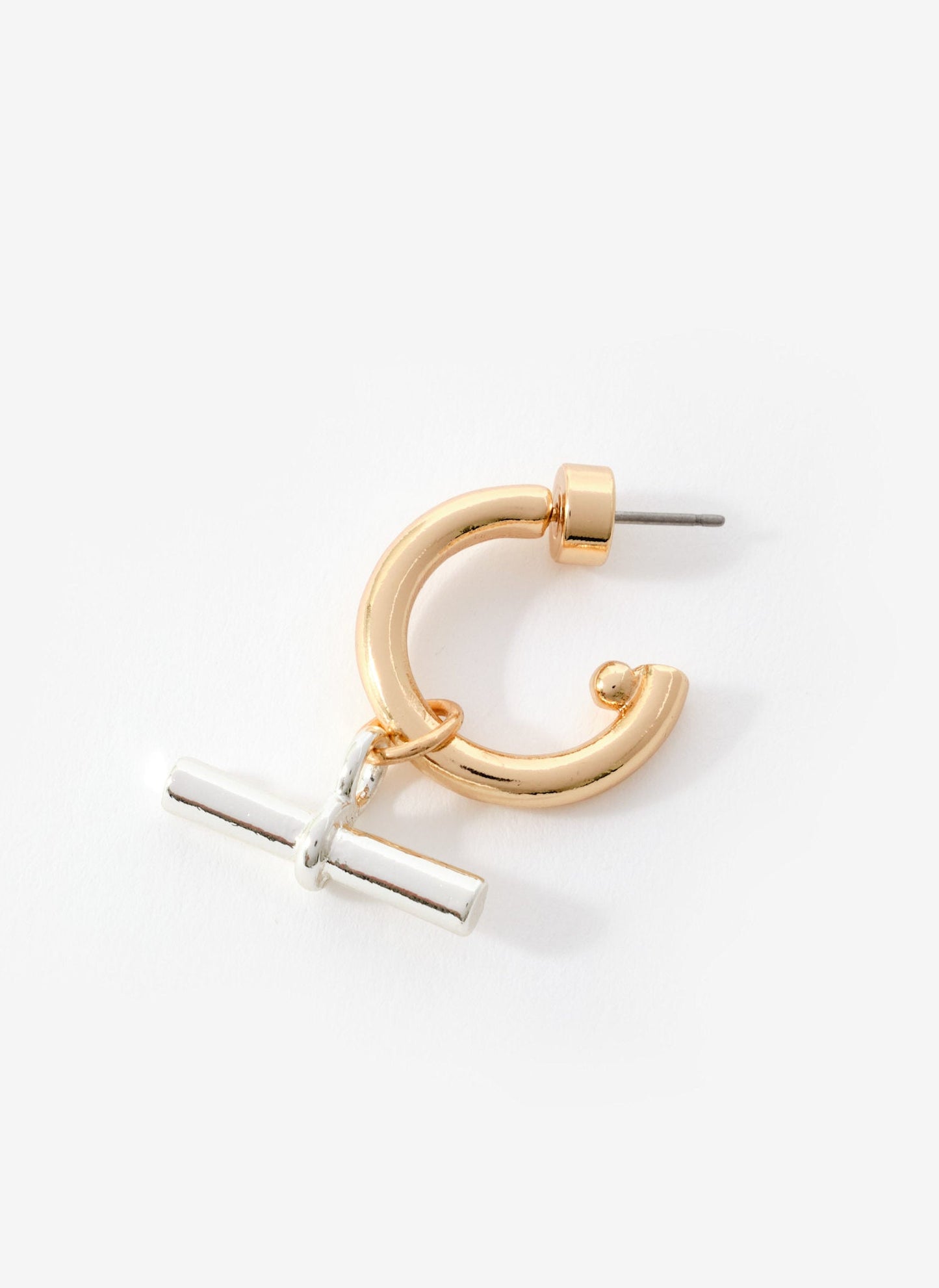 Mixed Metal T-Bar Hoop Earrings