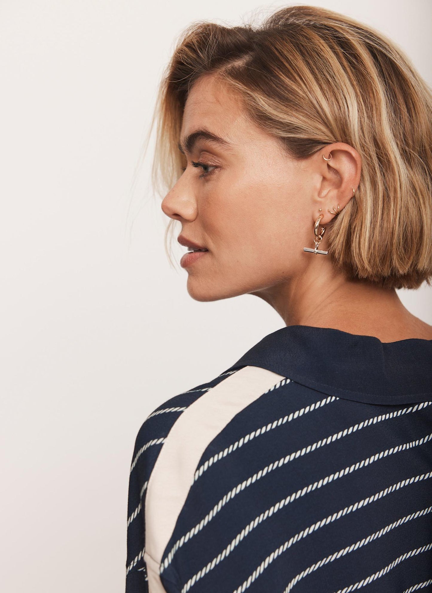 Mixed Metal T-Bar Hoop Earrings