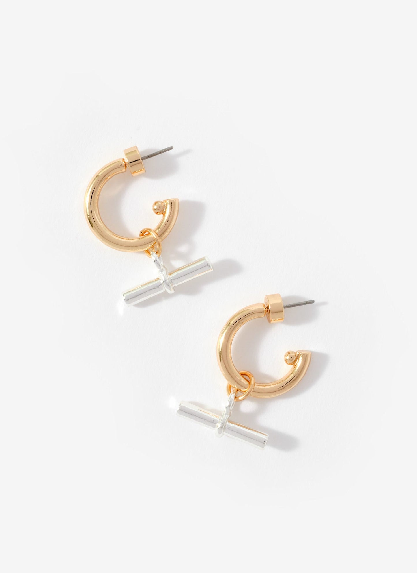 Mixed Metal T-Bar Hoop Earrings