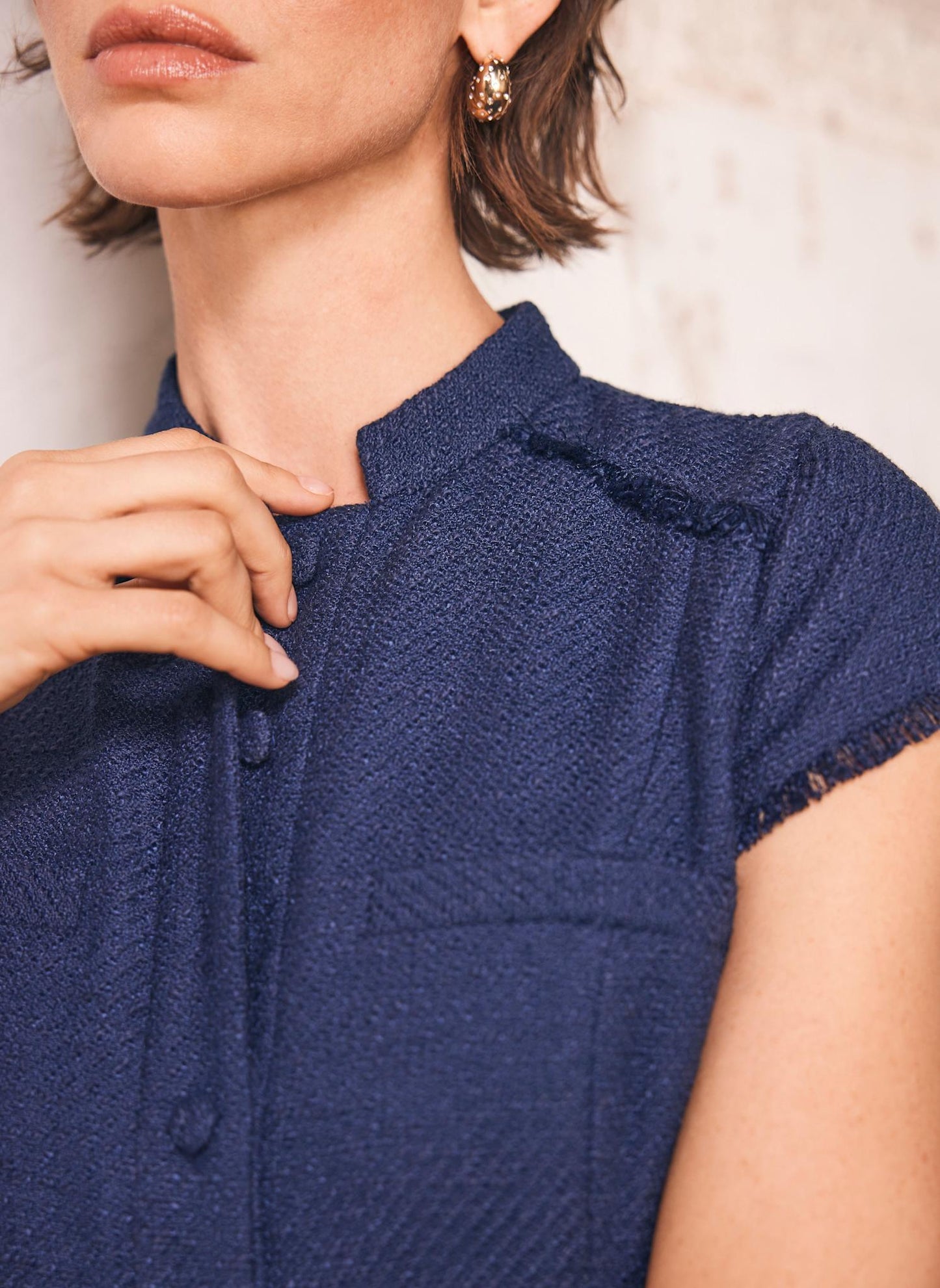 Navy Boucle Midi Dress