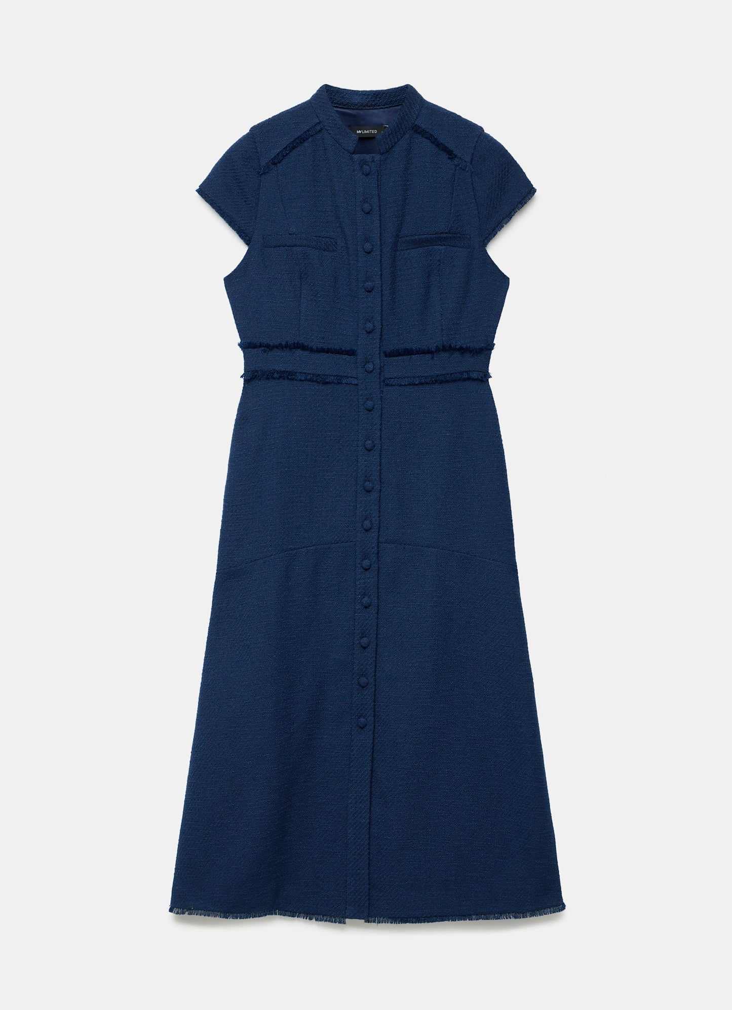 Navy Boucle Midi Dress