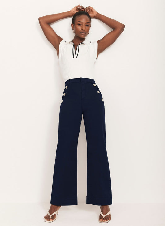 Navy Button Detail Trousers