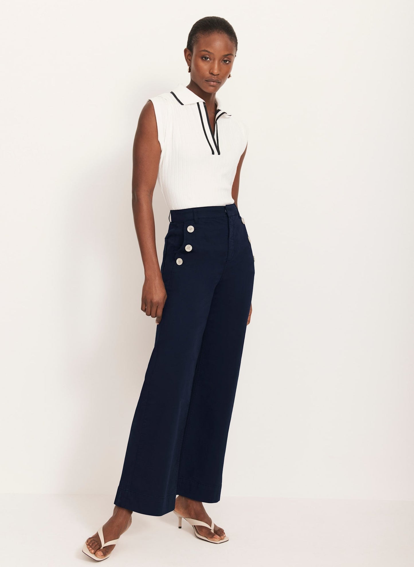Navy Button Detail Trousers