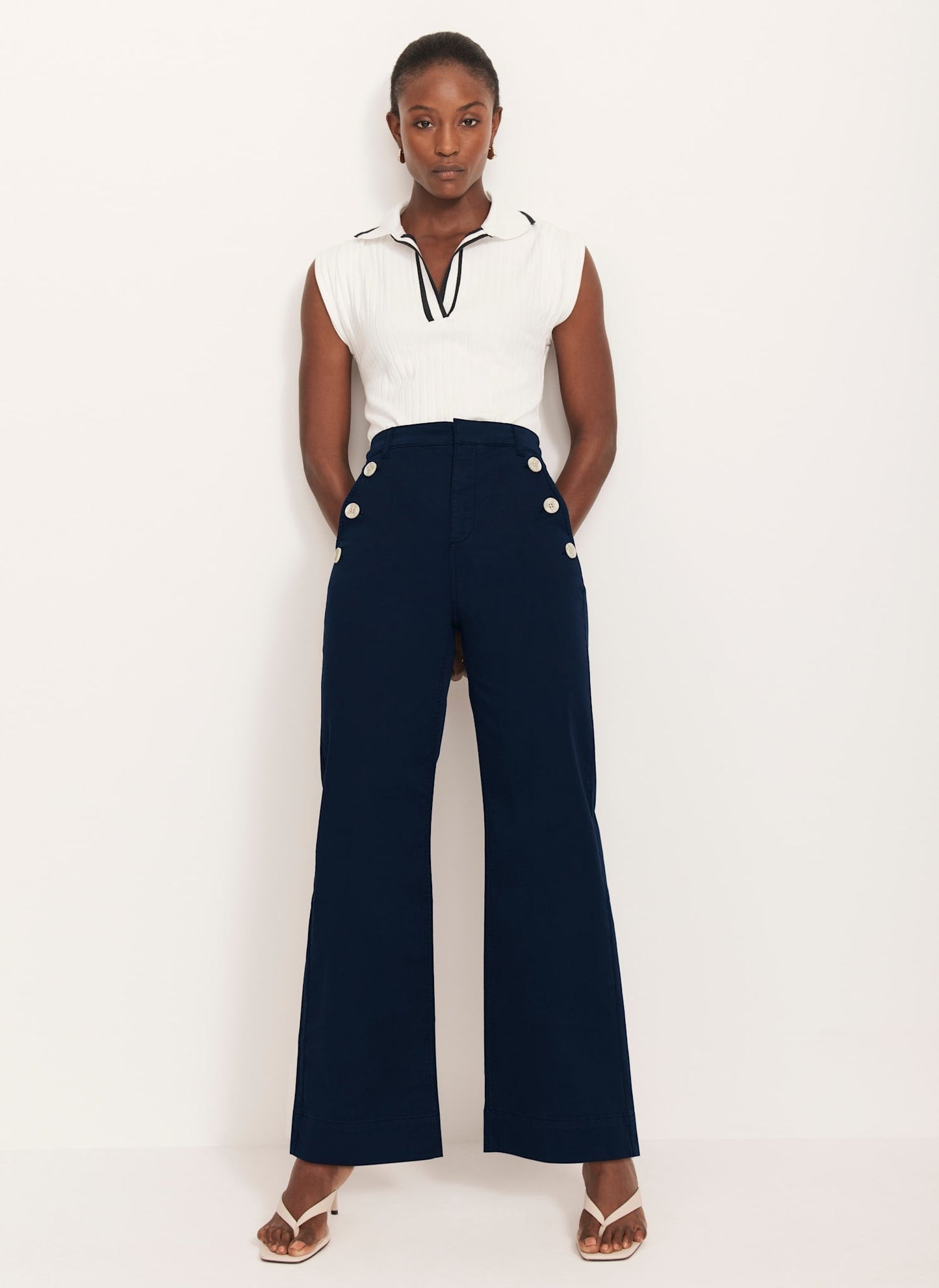 Navy Button Detail Trousers