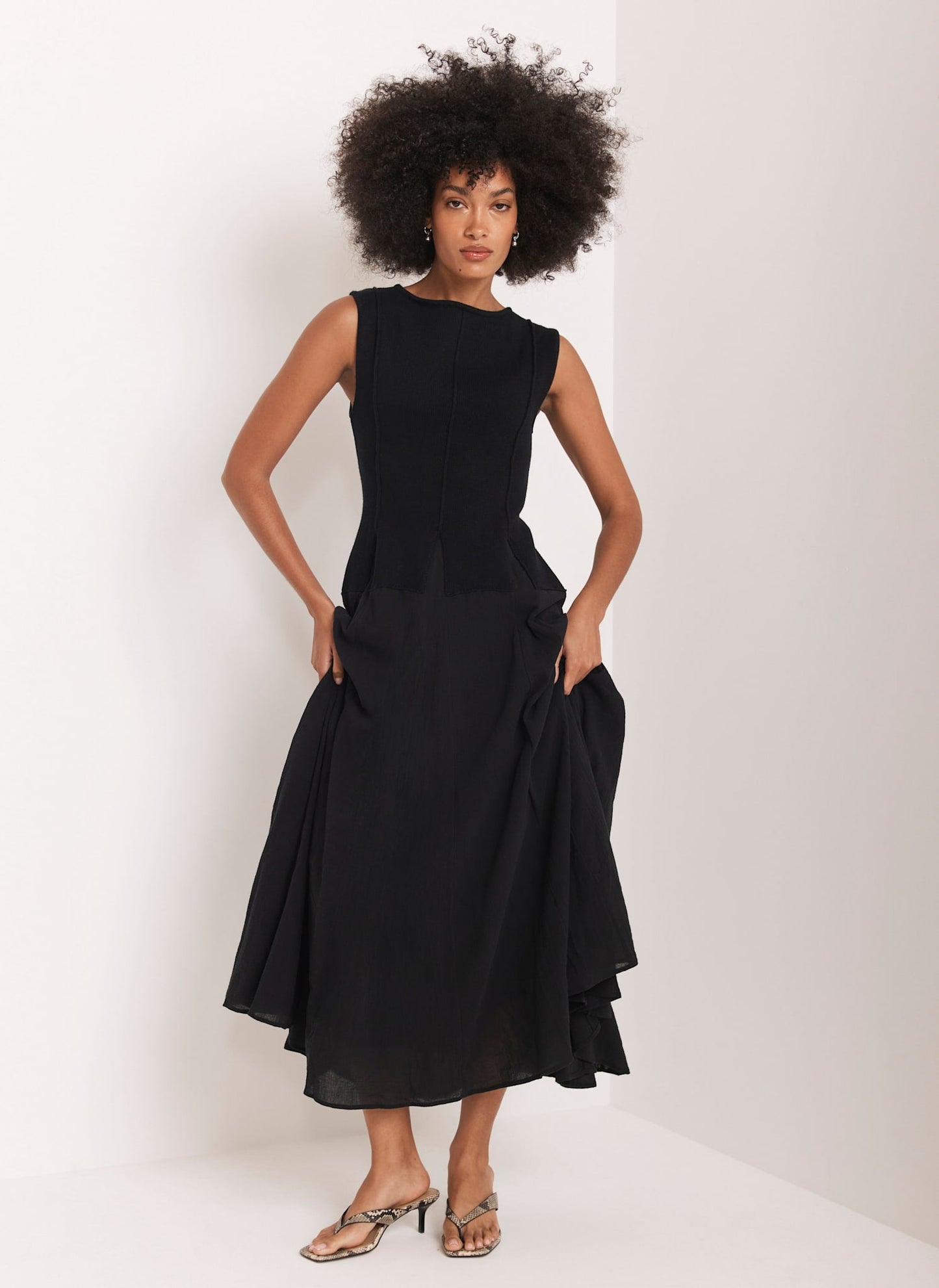 Navy Cotton Drop Waist Maxi Dress