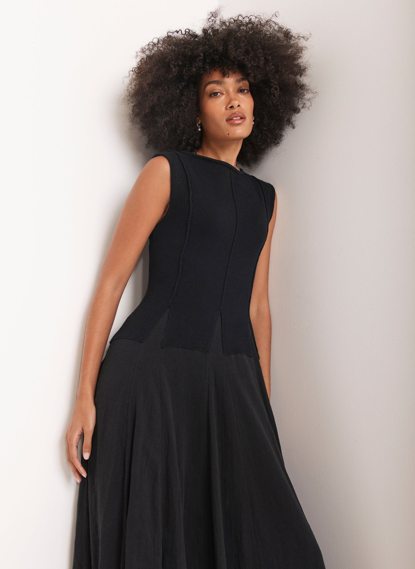 Navy Cotton Drop Waist Maxi Dress