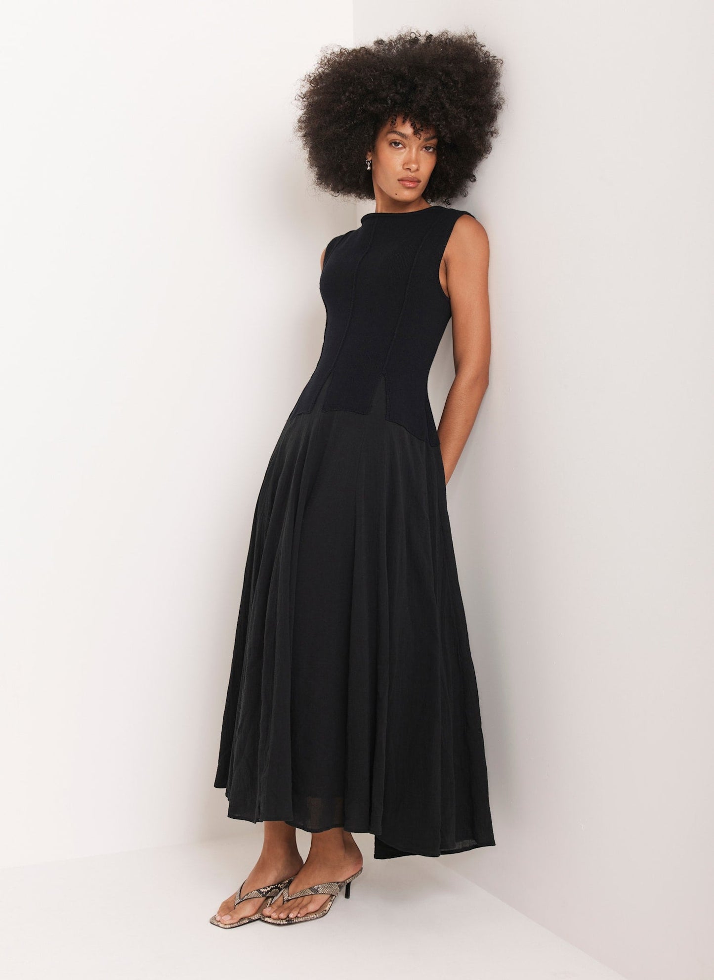 Navy Cotton Drop Waist Maxi Dress